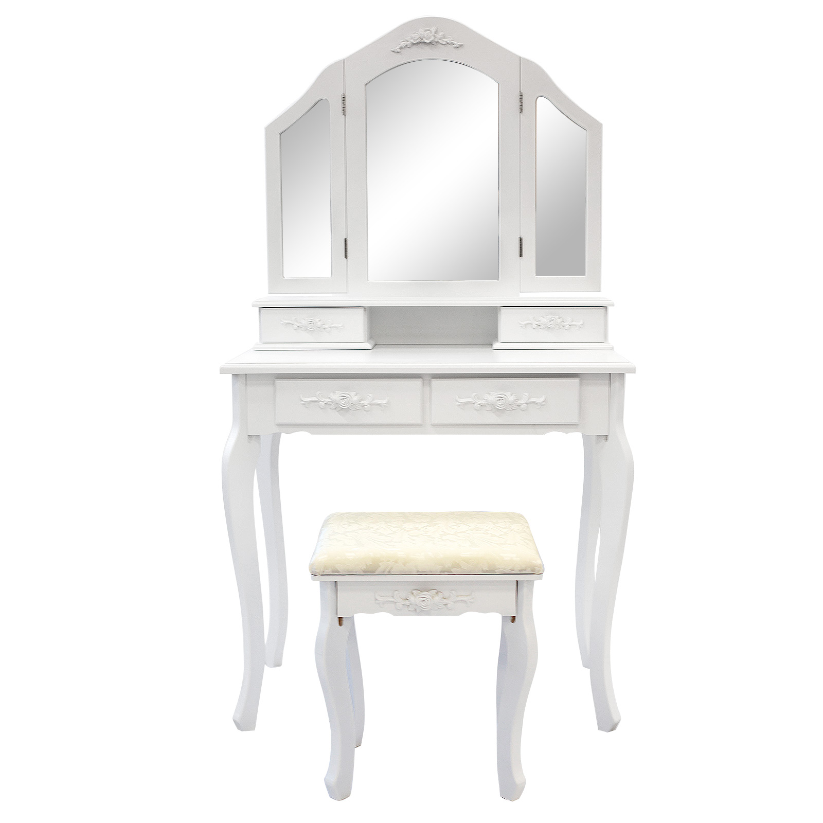 3 Mirrors 4 Drawers Dressing Table - DIANA WHITE