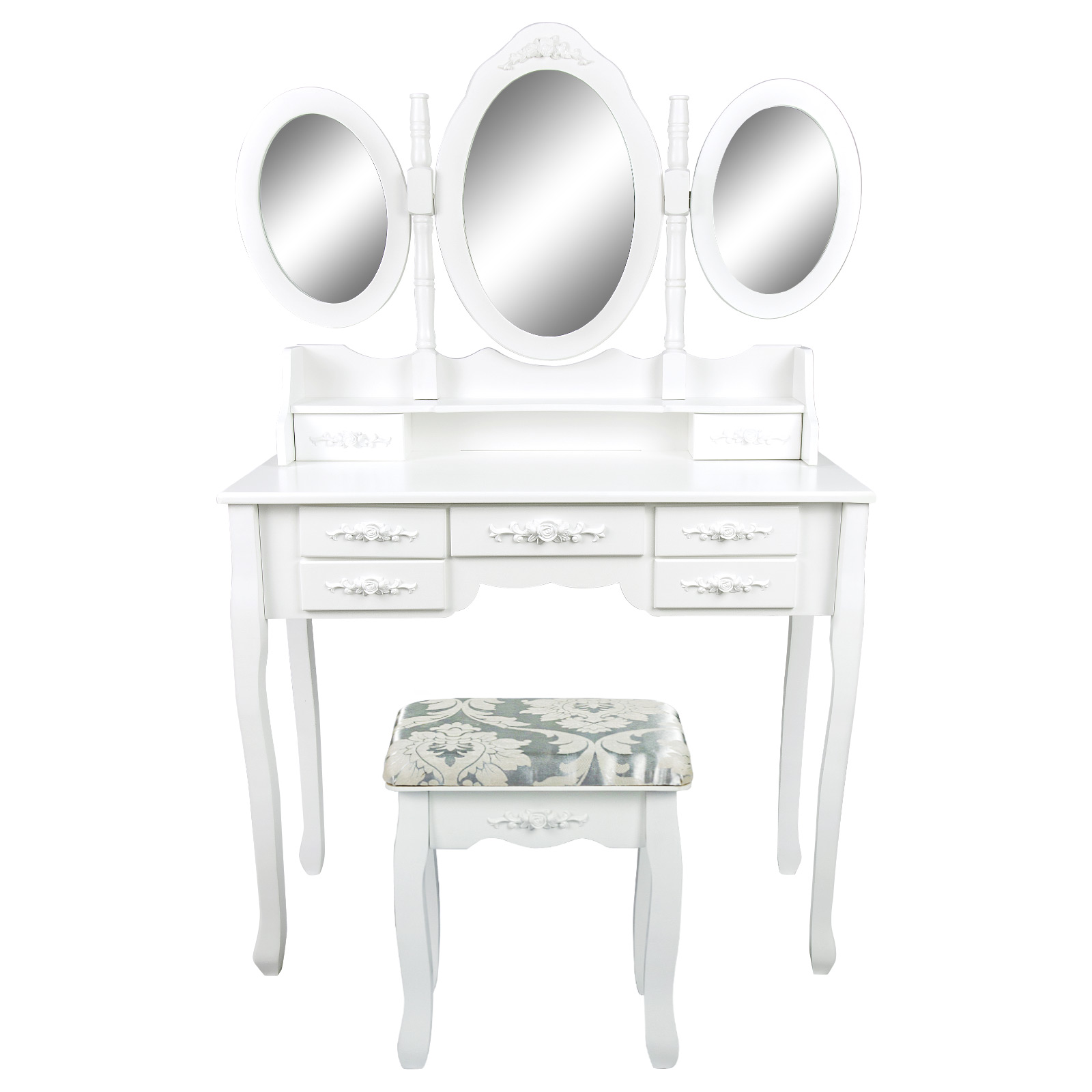 3 Mirrors 7 Drawers Dressing Table - JULIA WHITE