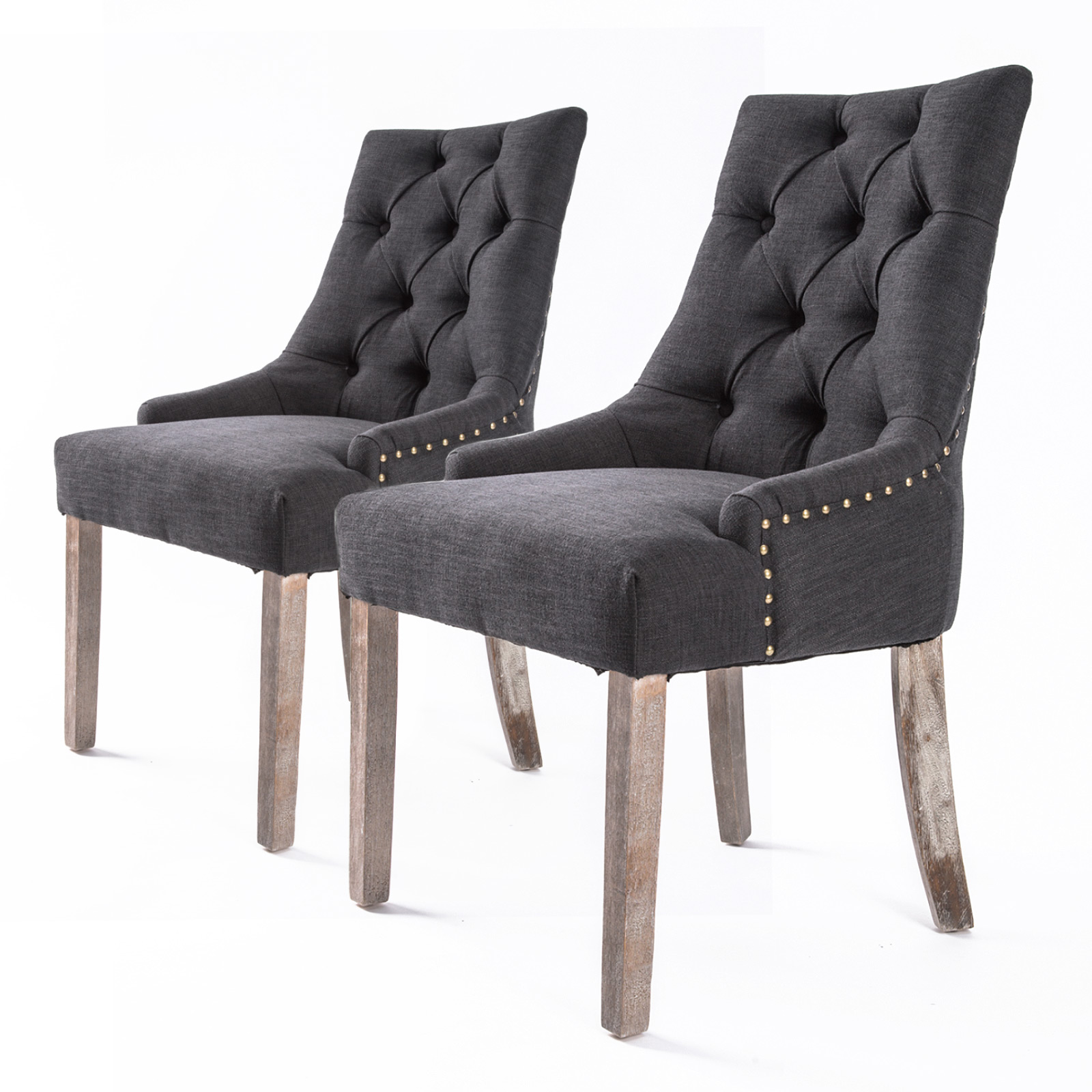 2X French Provincial Oak Leg Chair AMOUR - BLACK (CHARCOAL)