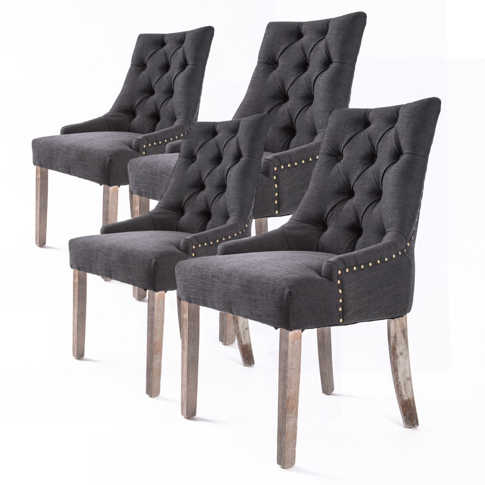 4X French Provincial Oak Leg Chair AMOUR - BLACK (CHARCOAL)