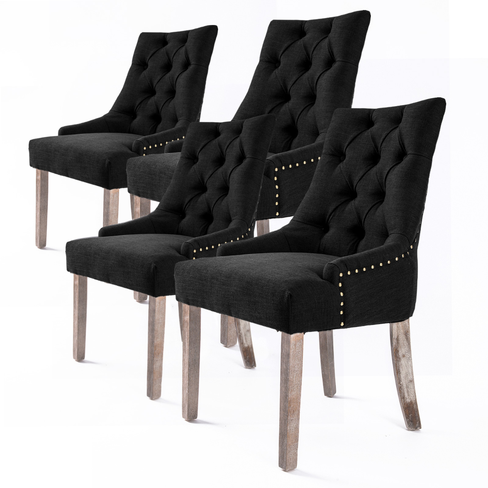 4X French Provincial Oak Leg Chair AMOUR - DARK BLACK