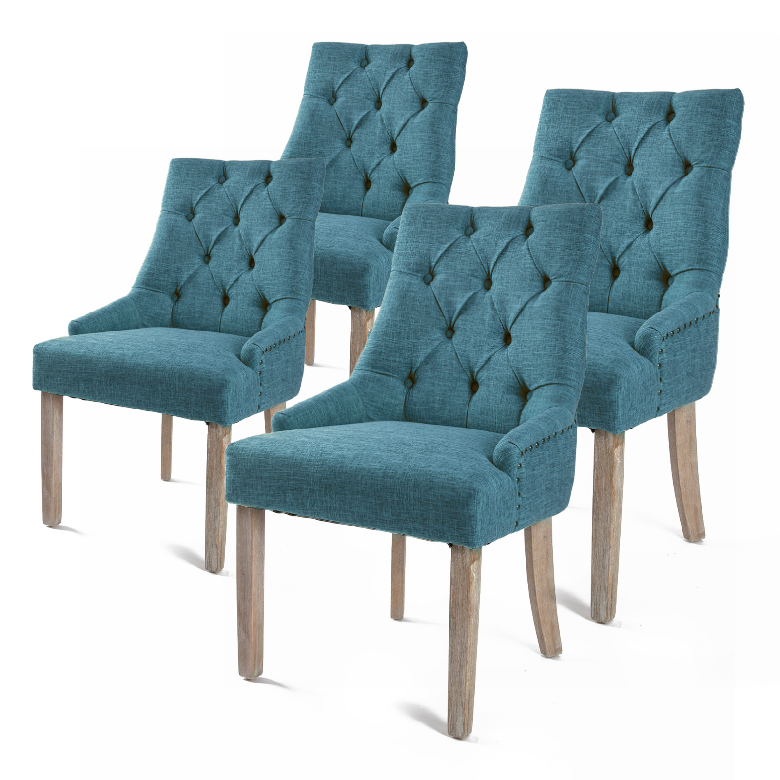4X French Provincial Oak Leg Chair AMOUR - DARK BLUE