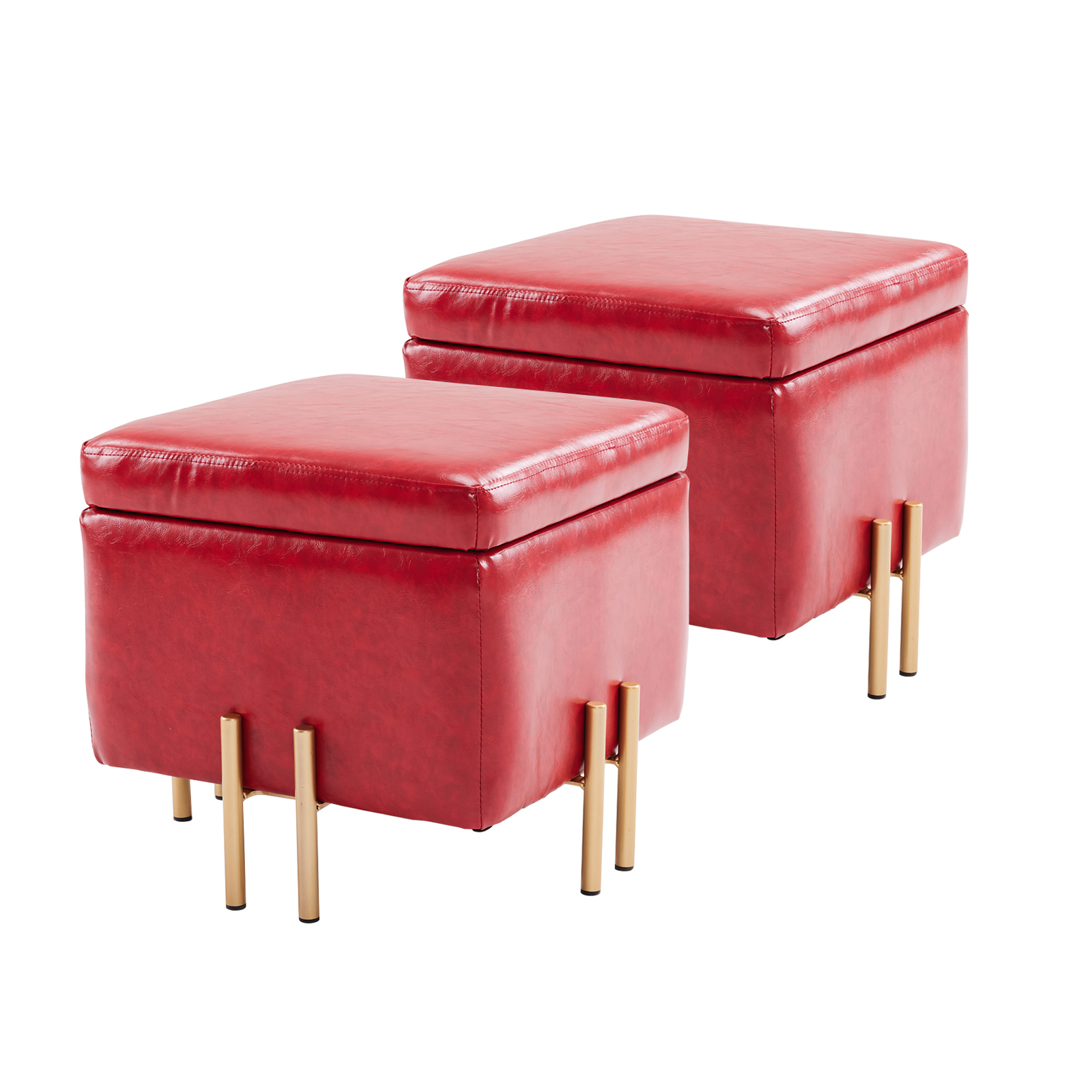 2X 45cm Storage Ottoman Cube PU Leather - RED
