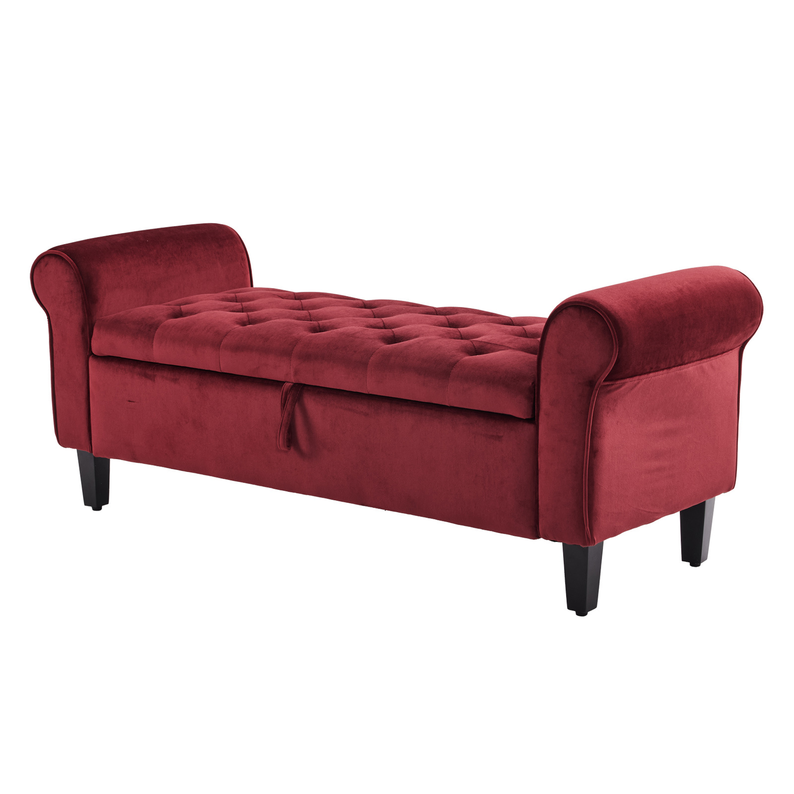 132cm Storage Ottoman Arm Velvet - RED