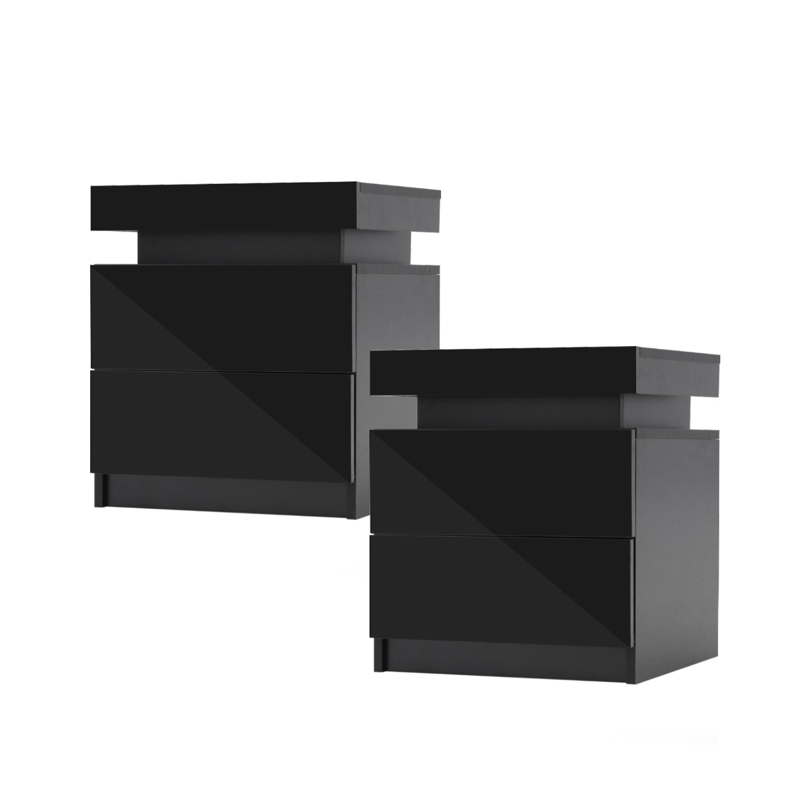 2X Bedside Table 2 Drawers RGB LED AURORA - BLACK