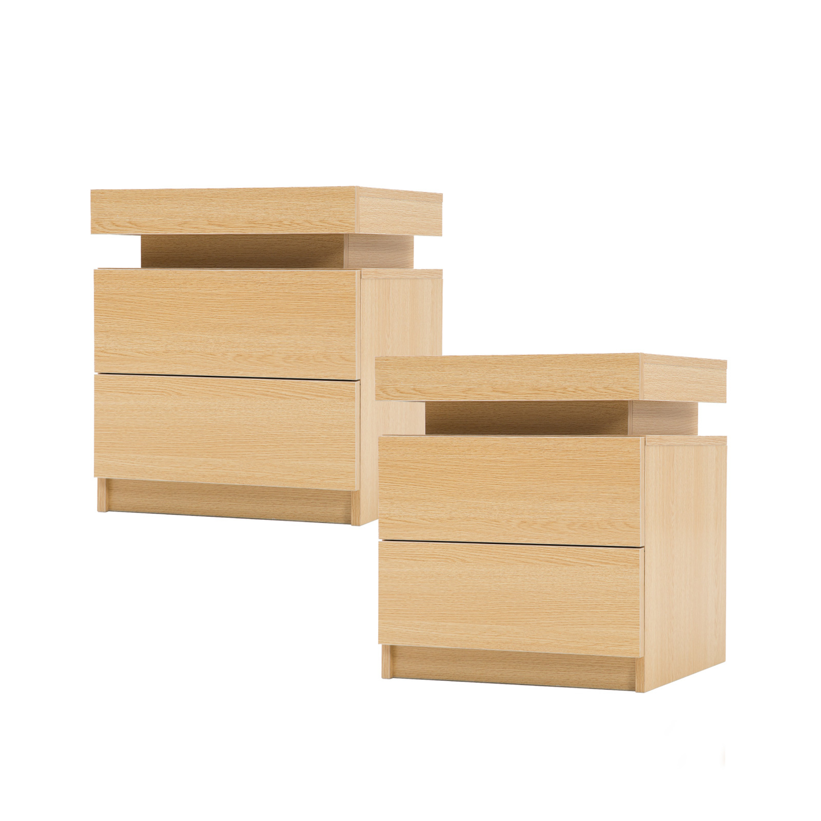 2X LED Bedside Table 2 Drawers AURORA - OAK