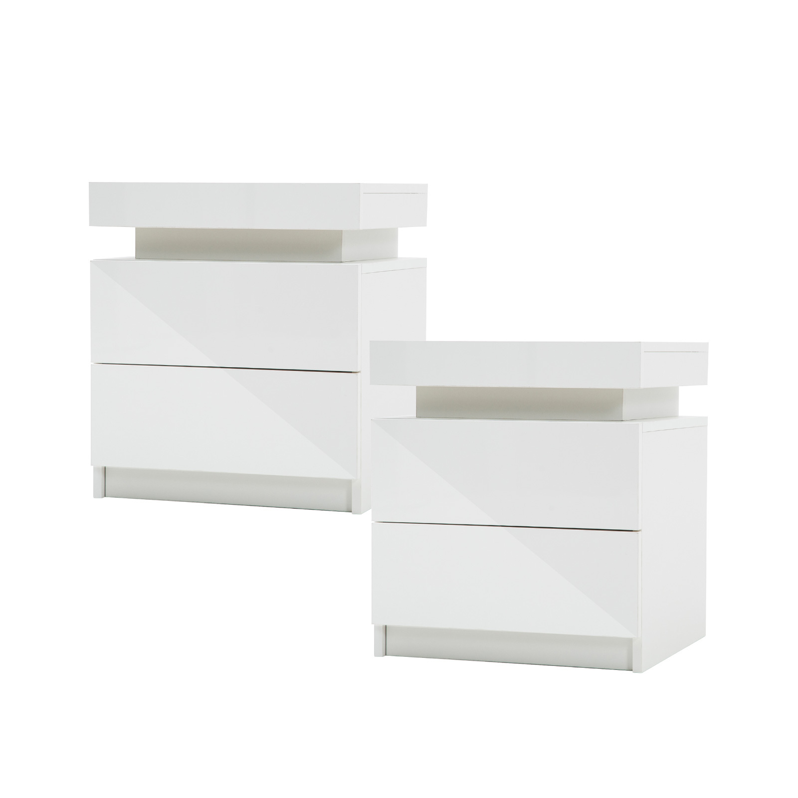 2X Bedside Table 2 Drawers RGB LED AURORA - WHITE