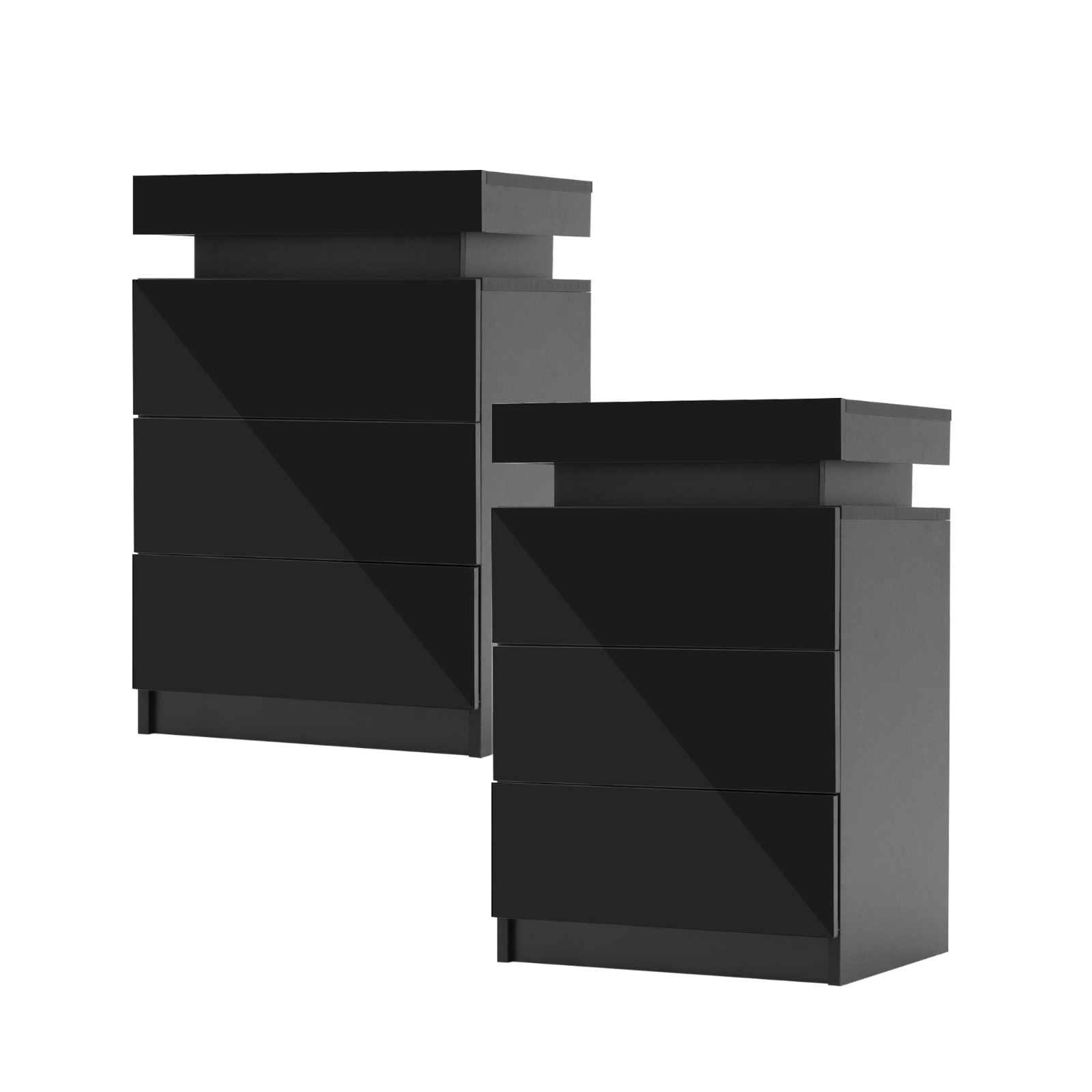 2X Bedside Table 3 Drawers RGB LED AURORA - BLACK