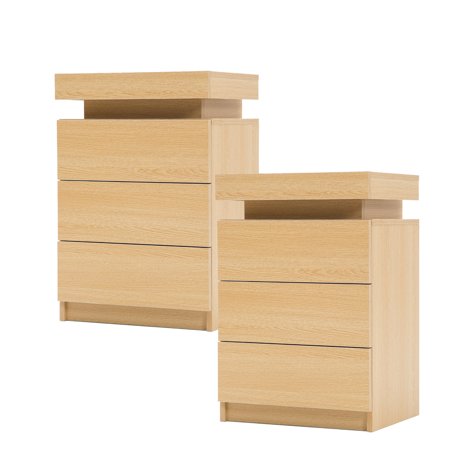 2X Bedside Table 3 Drawers RGB LED Gloss GLORY - OAK