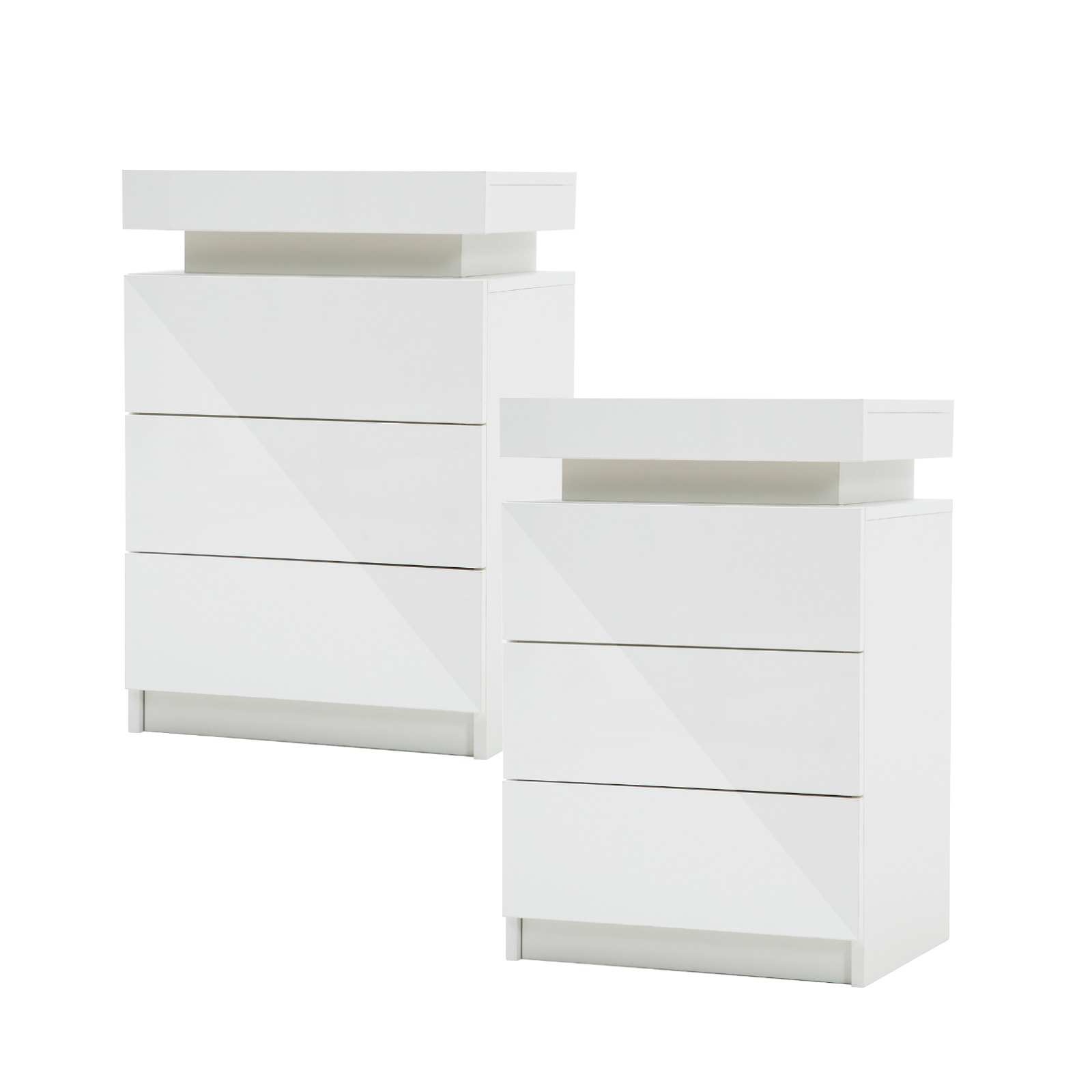 2X Bedside Table 3 Drawers RGB LED GLORY - WHITE