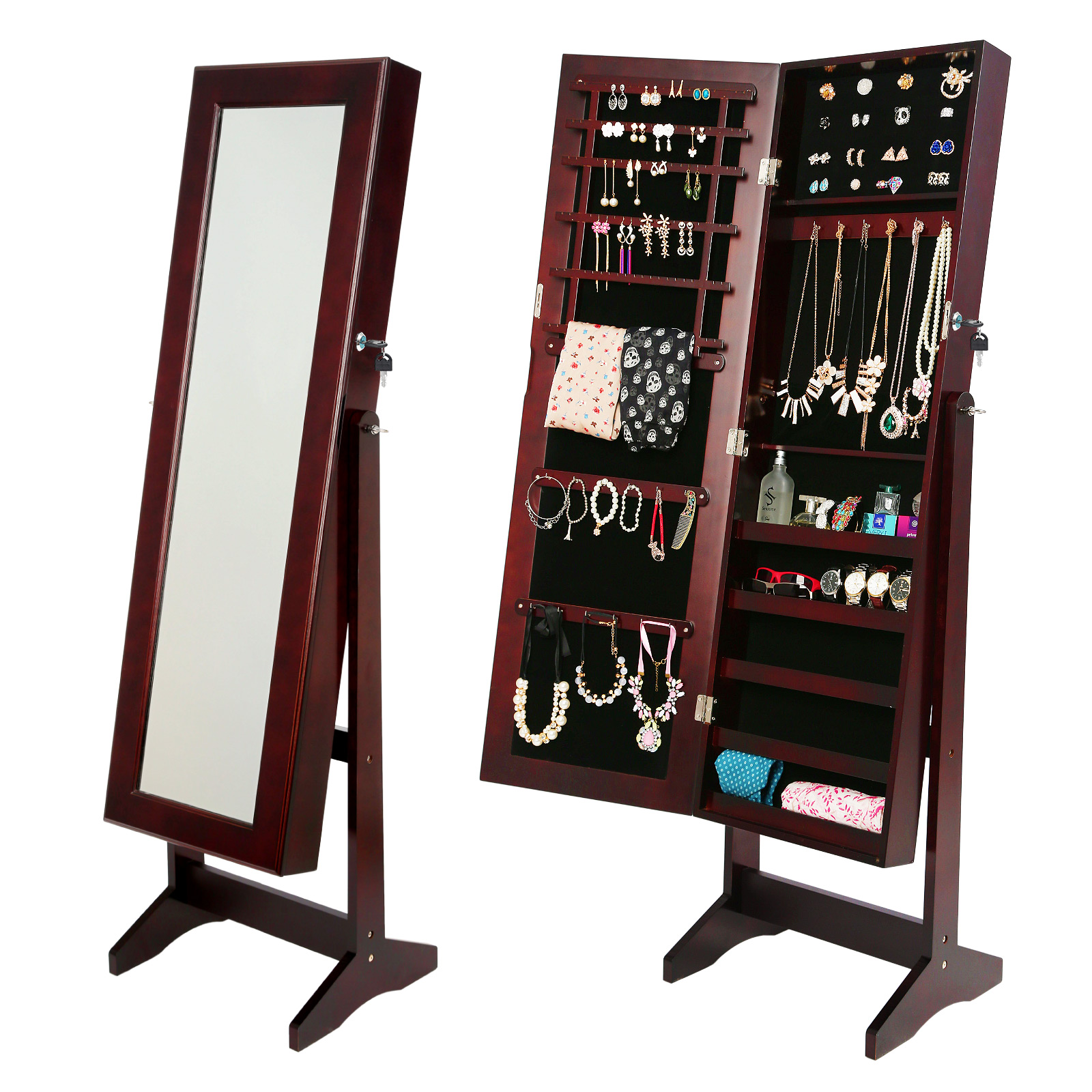 146cm Mirror Jewellery Cabinet LUVO - WALNUT
