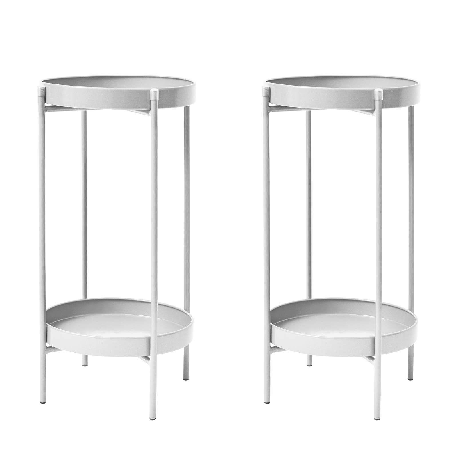 2X 50cm Plant Stand Round 2 Tier - WHITE