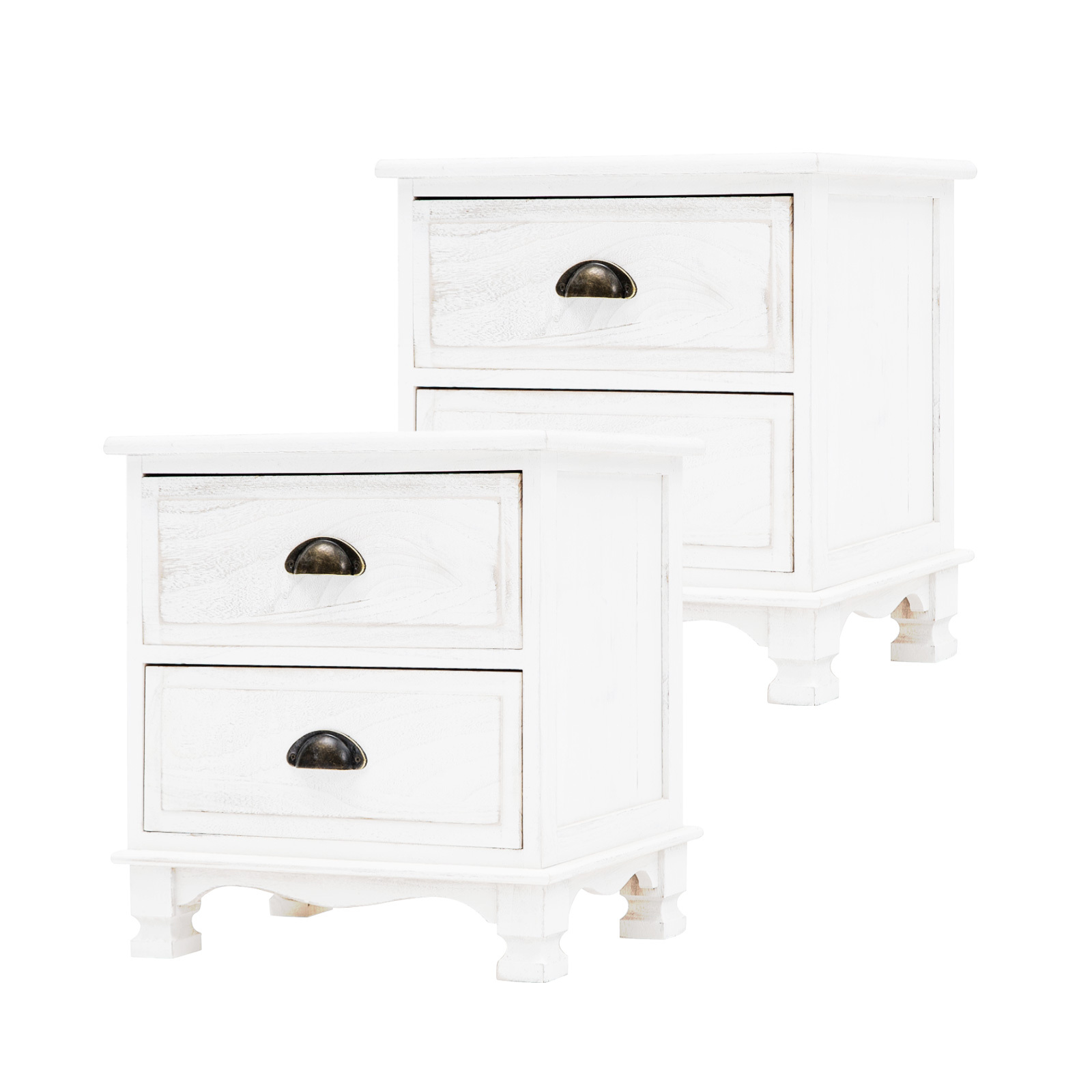 2X Bedside Table 2 Drawer Vintage LYDIA - WHITE