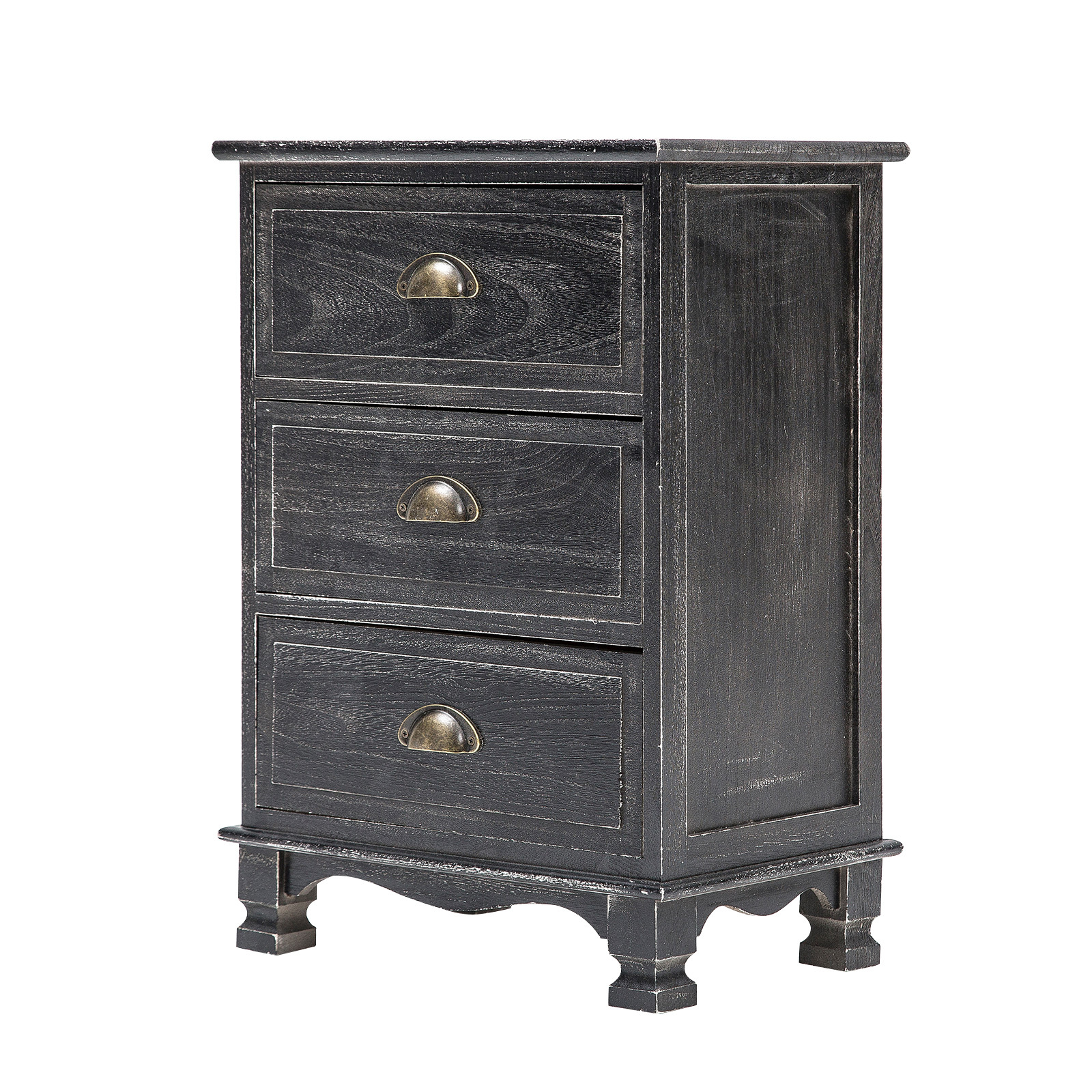 Bedside Table 3 Drawer Vintage CLARA - BLACK