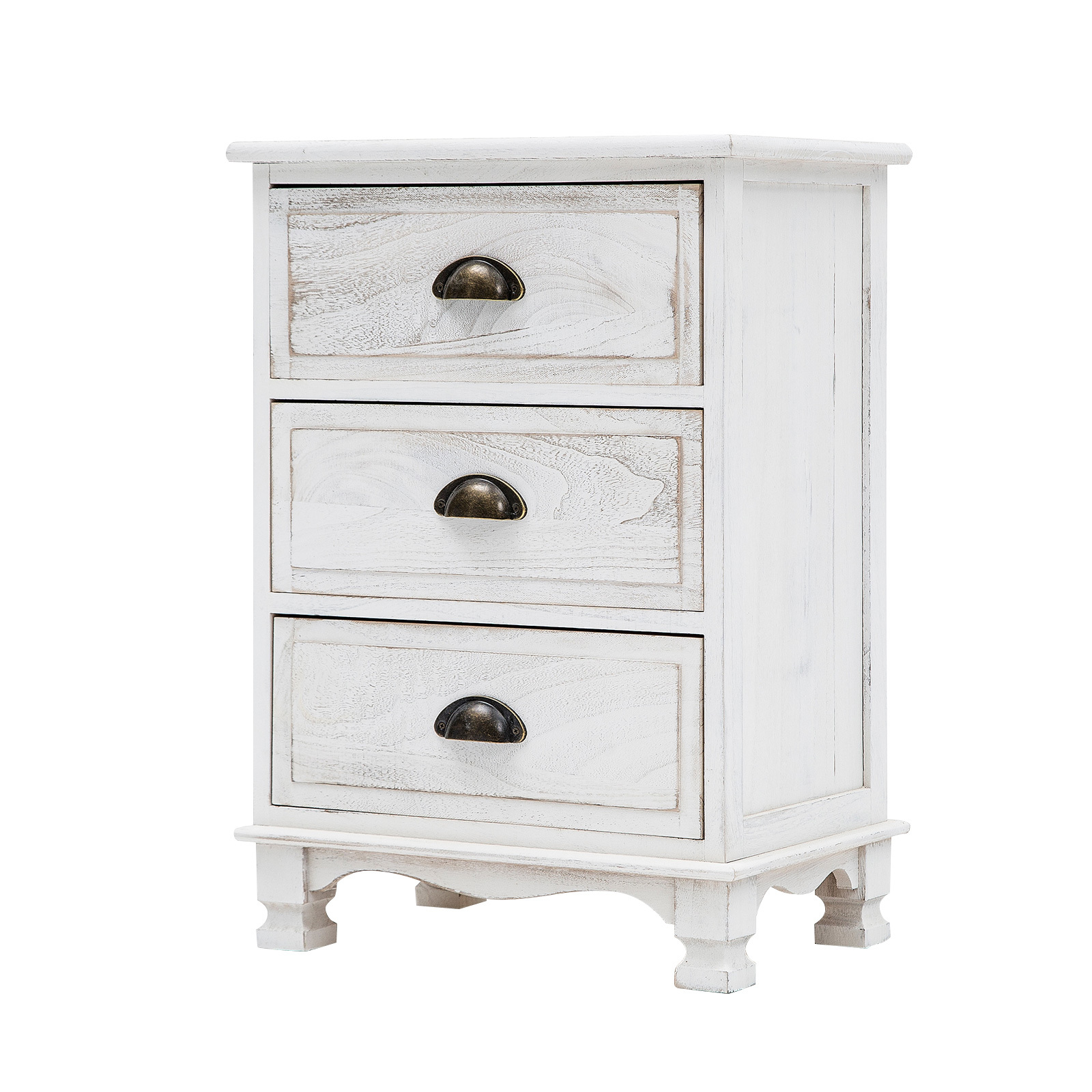 Bedside Table 3 Drawer Vintage CLARA - WHITE