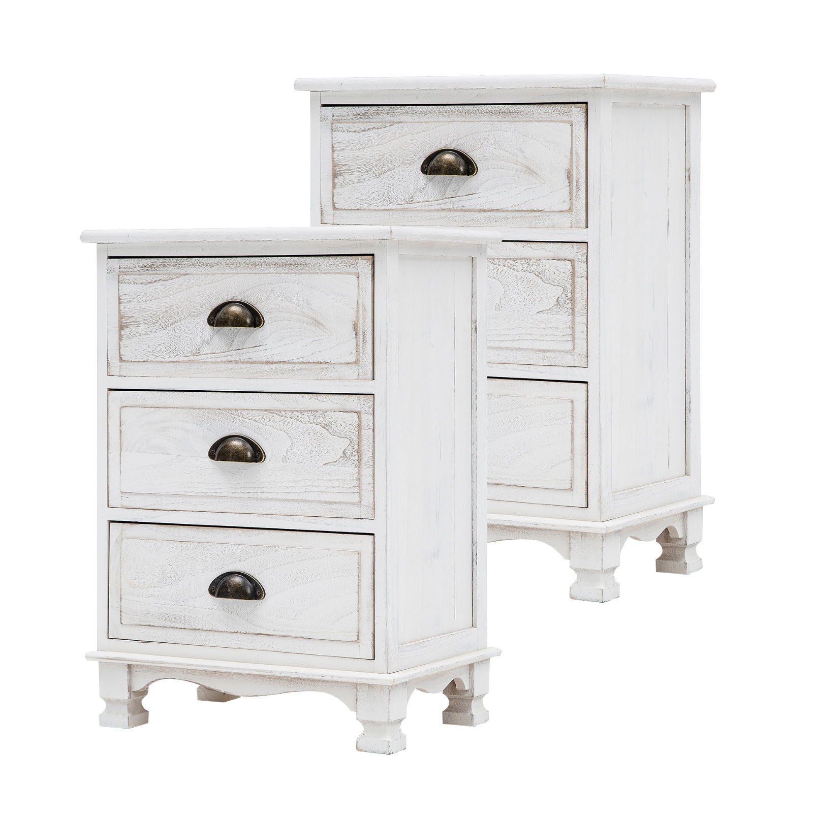 2X Bedside Table 3 Drawer Vintage CLARA - WHITE