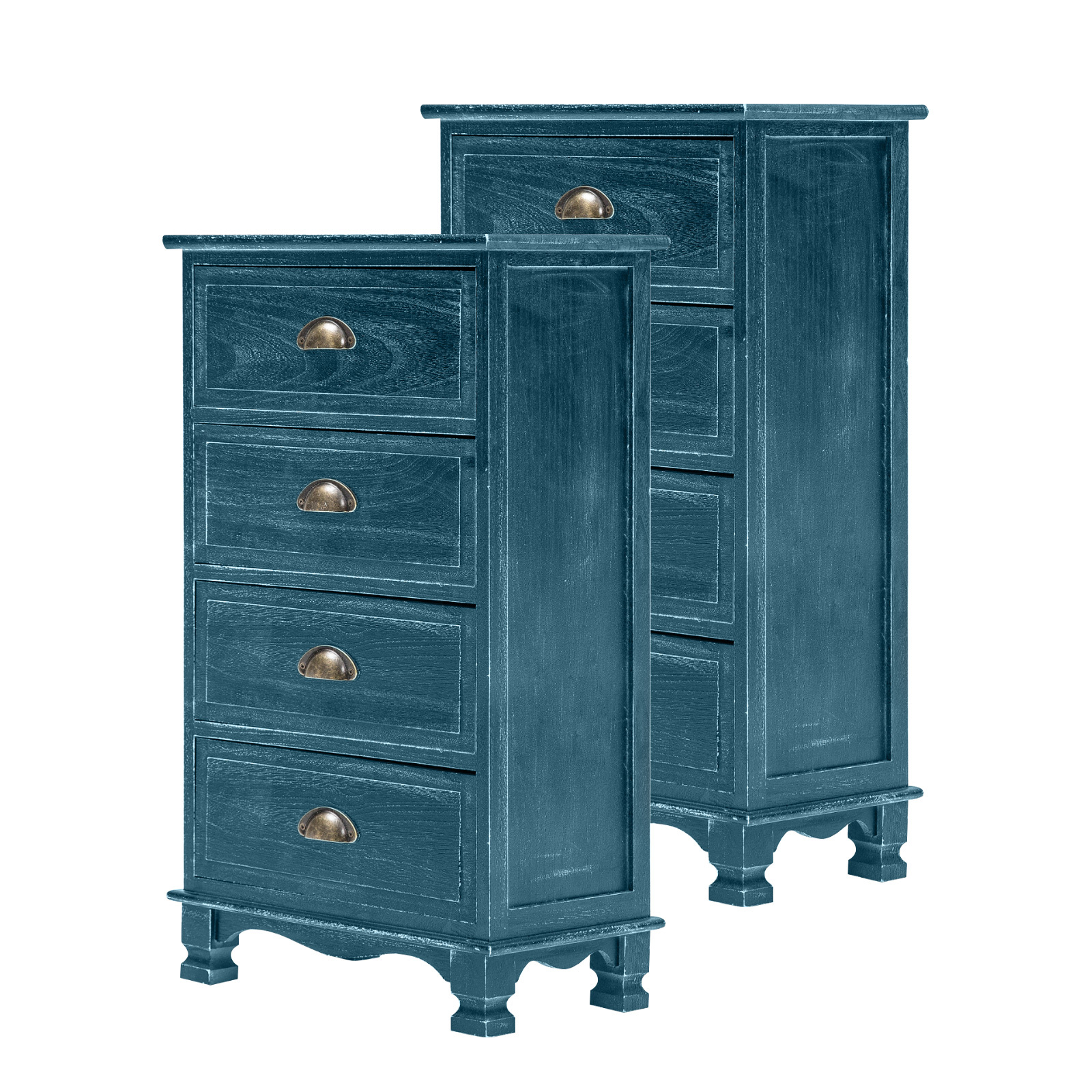 2X Vintage Storage Cabinet Bedside Table 4 Drawer ADELINE - BLUE