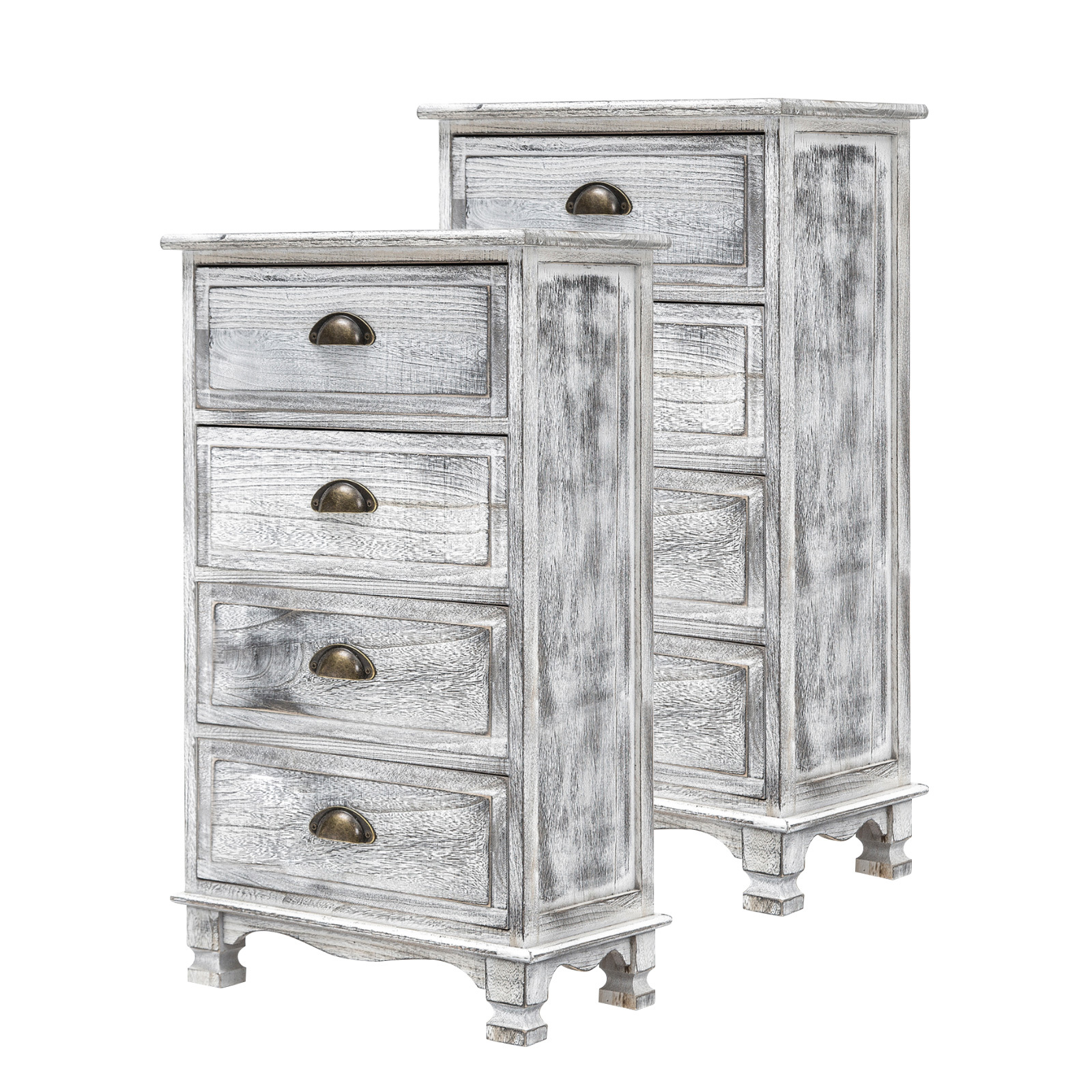 2X Vintage Storage Cabinet Bedside Table 4 Drawer ADELINE - GREY