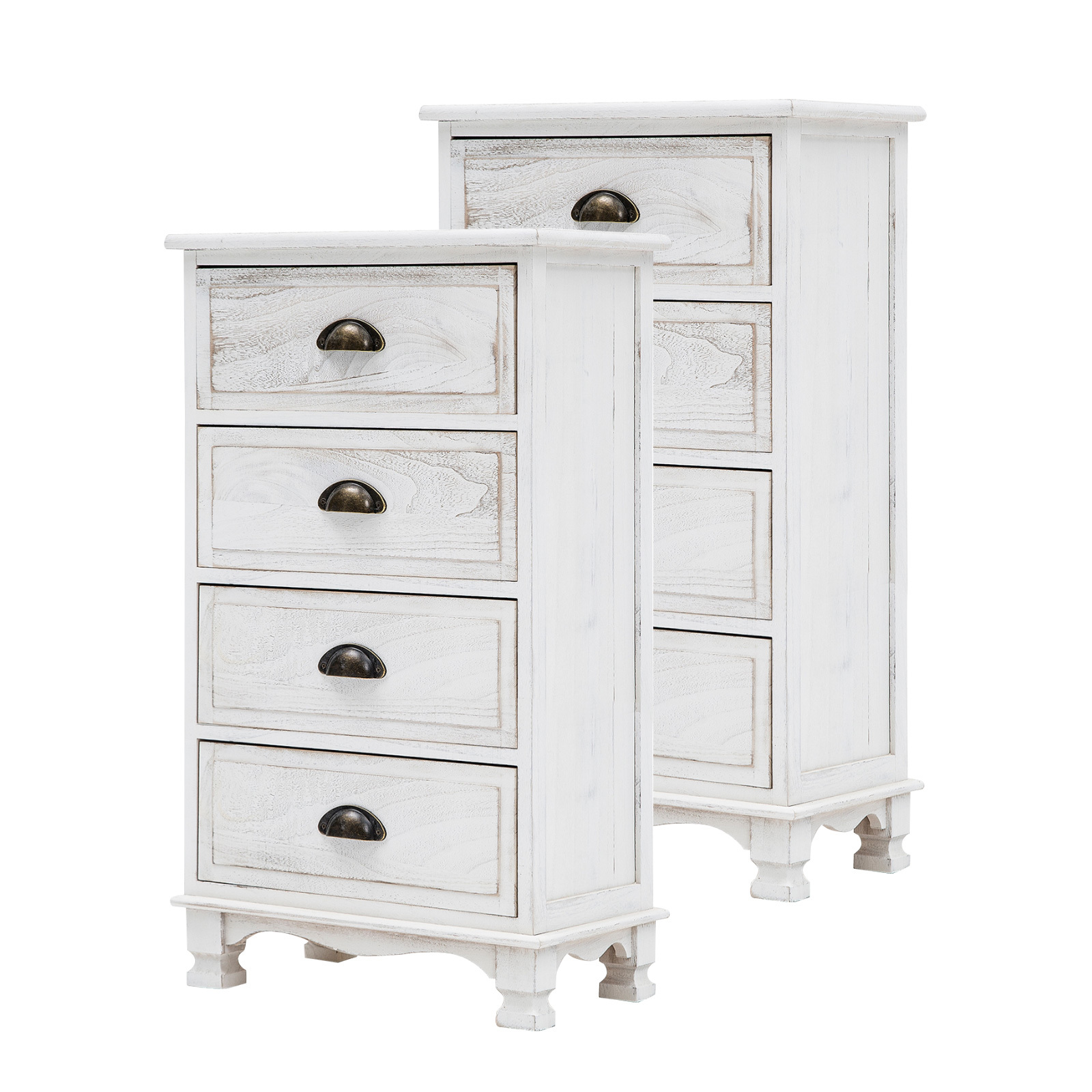 2X Bedside Table 4 Drawer Vintage ADELINE - WHITE