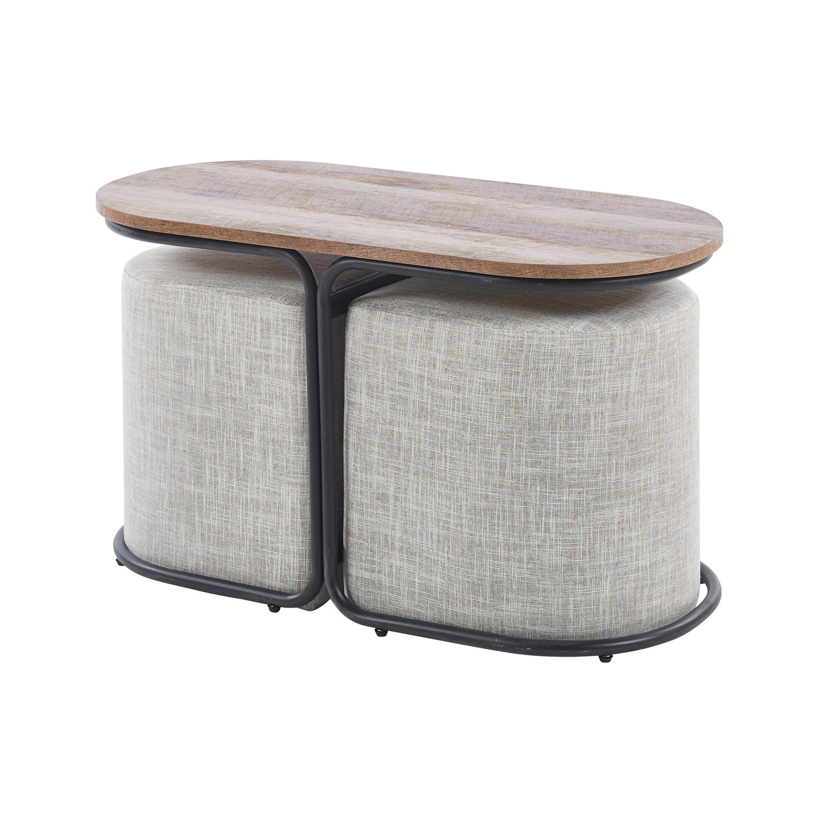 3 Piece Set Coffee Table & Ottoman - CREAM GREY