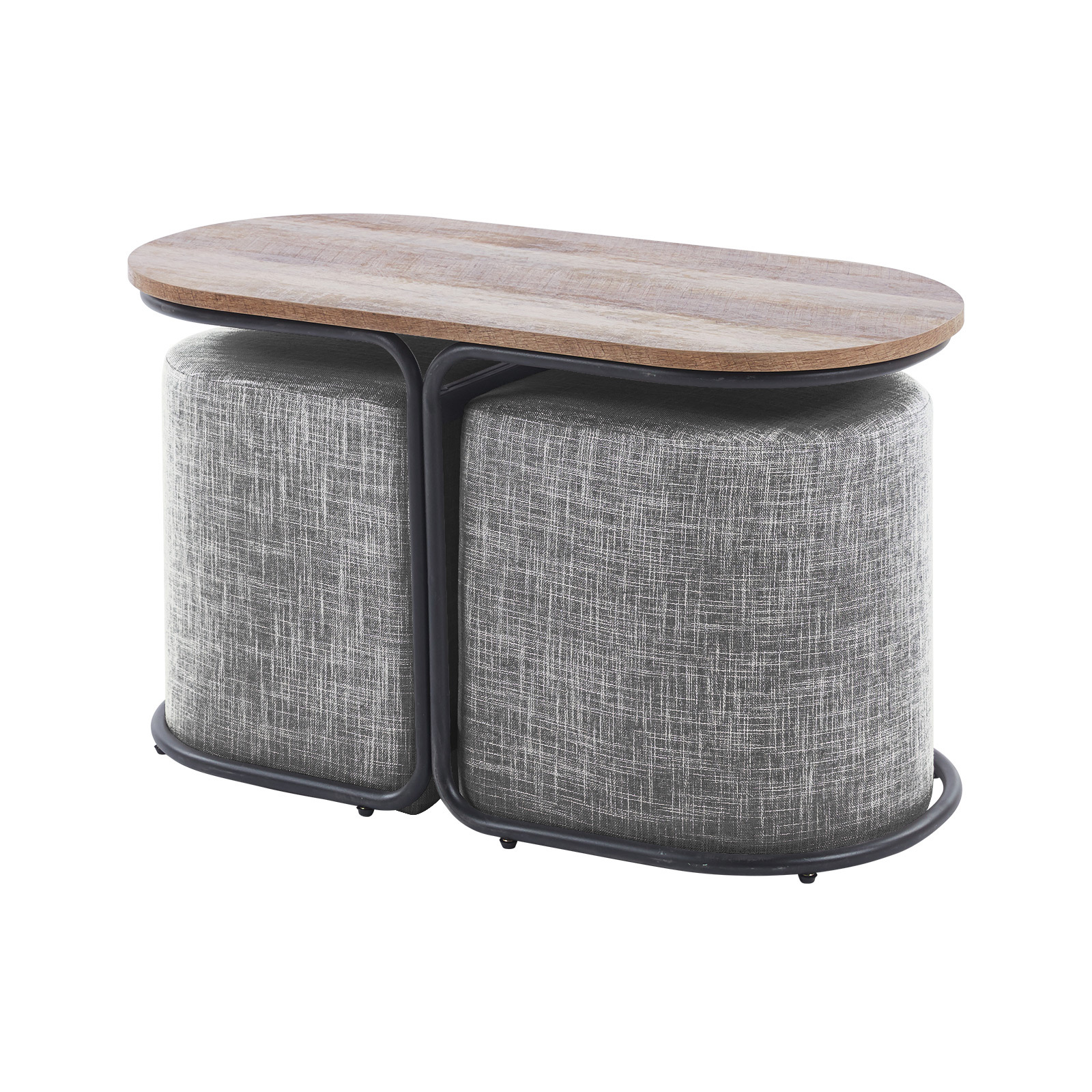 3 Piece Set Coffee Table & Ottoman - DARK GREY