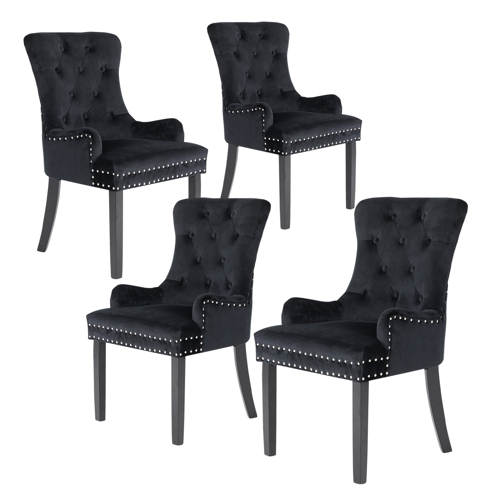 4X French Provincial Velvet with Ring Chair LISSE - BLACK
