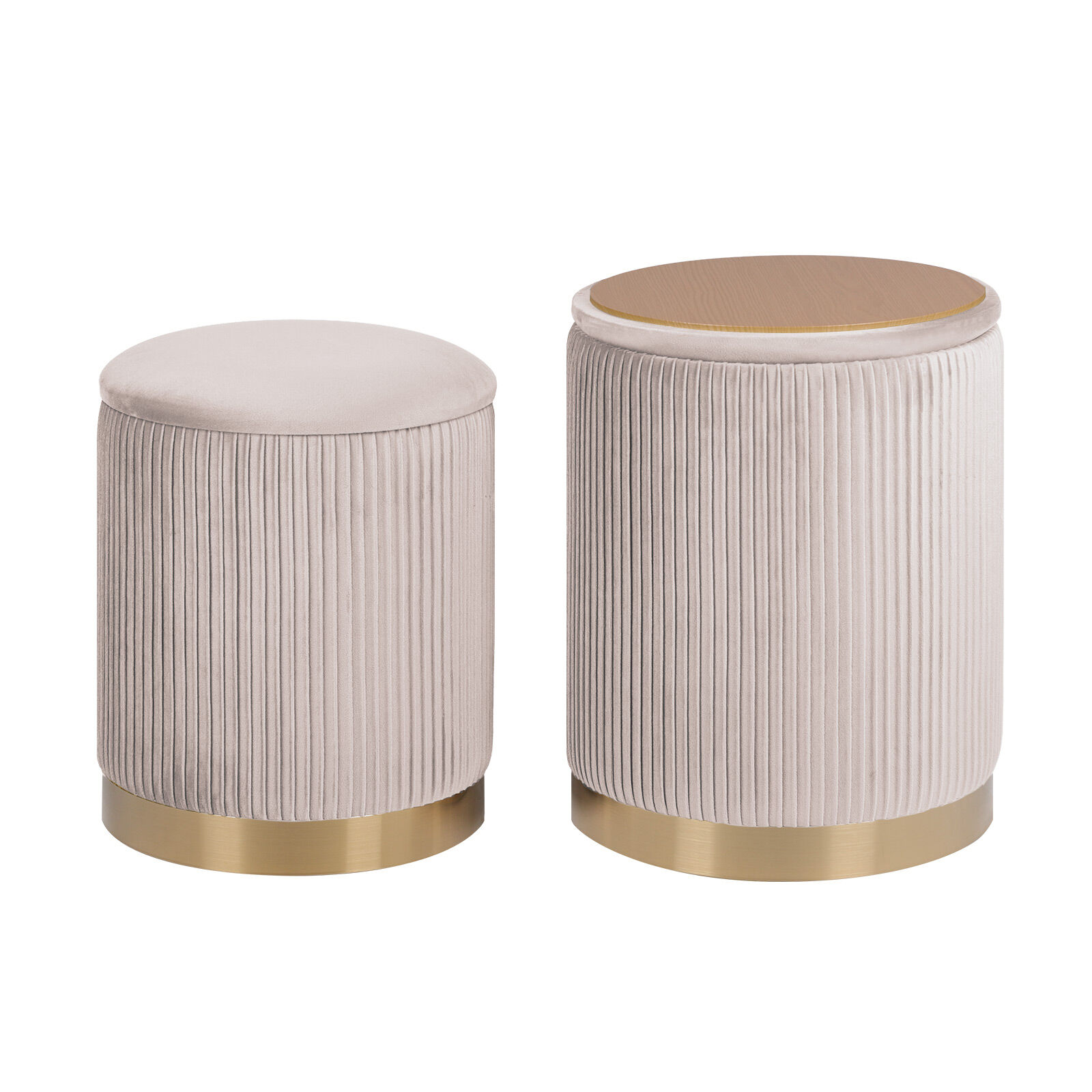 2X Side Table Storage Ottoman - Velvet MIRA CREAM 