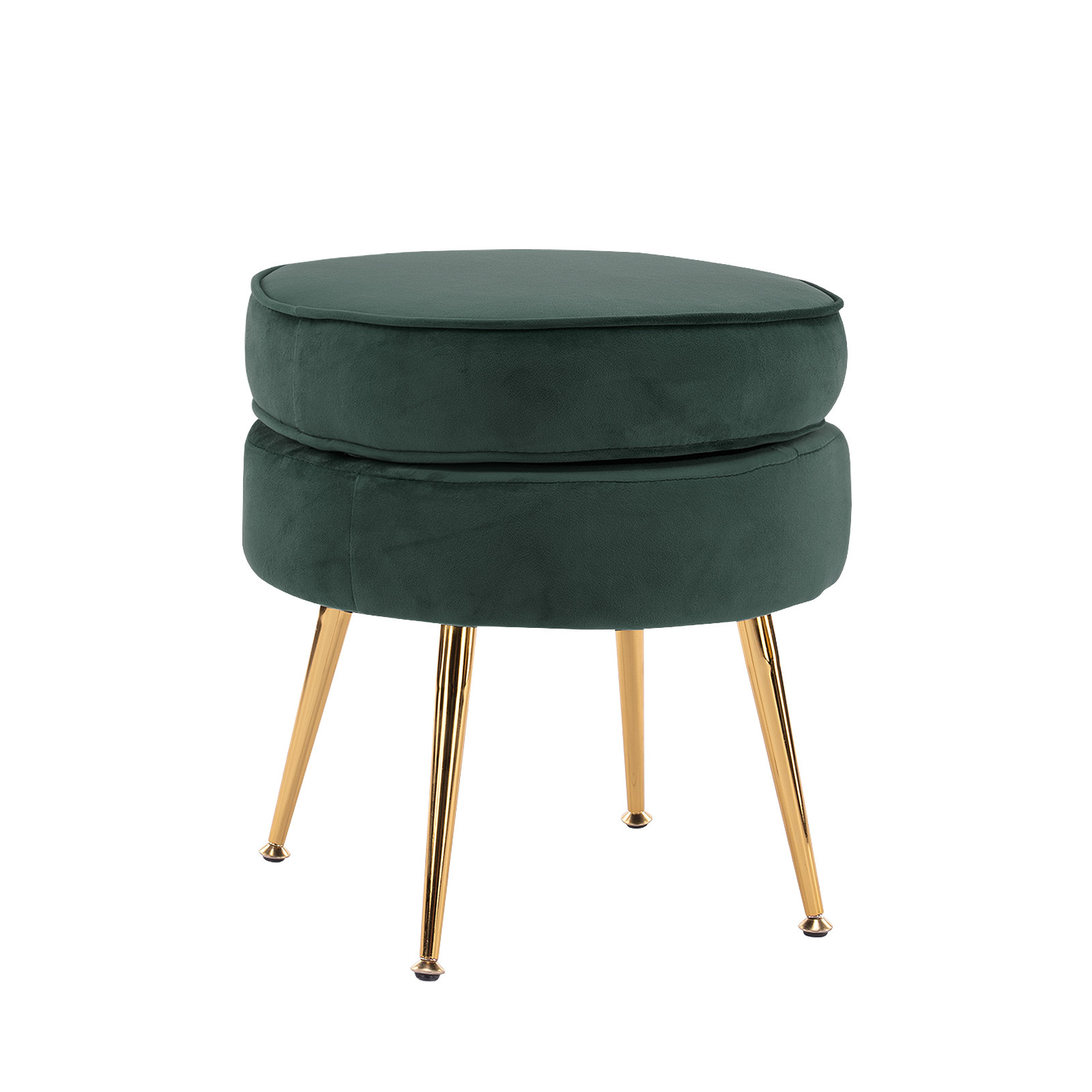 Foot Stool Ottoman Velvet Metal Leg Round - GREEN