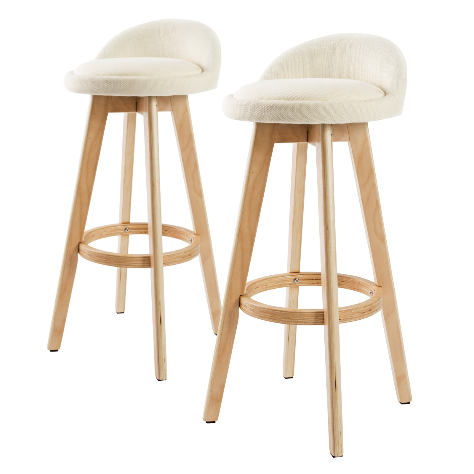 2X 72cm Wood Bar Stool Fabric LEILA - BEIGE