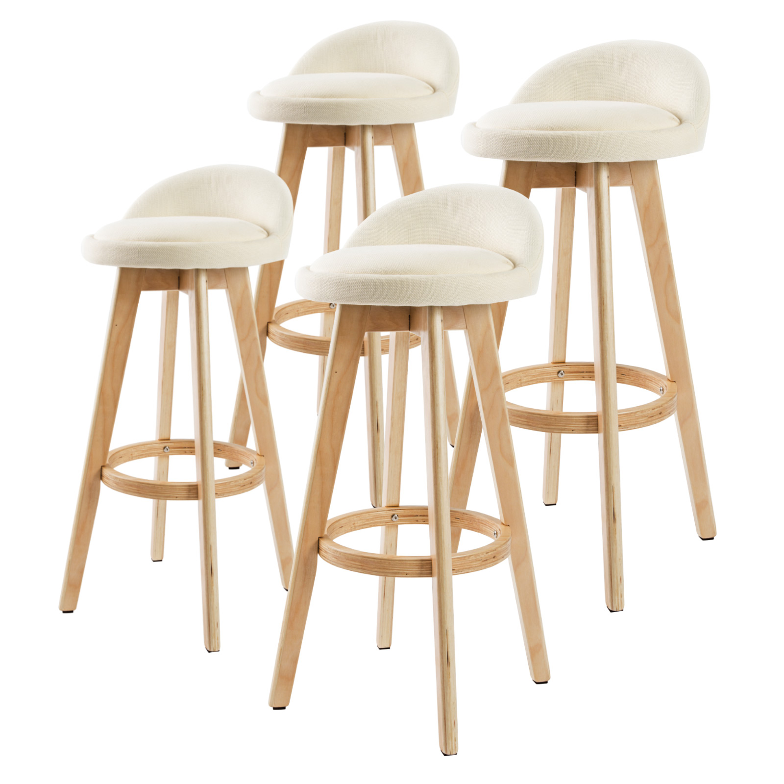 4X 72cm Wood Bar Stool Fabric LEILA - BEIGE