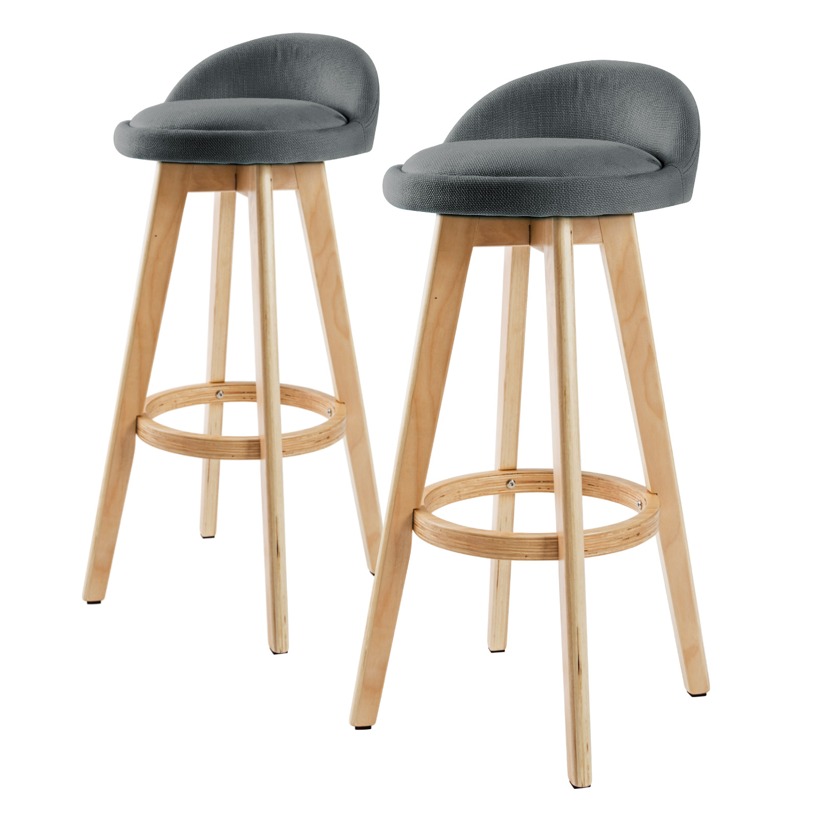 2X 72cm Wood Bar Stool Fabric LEILA - GREY