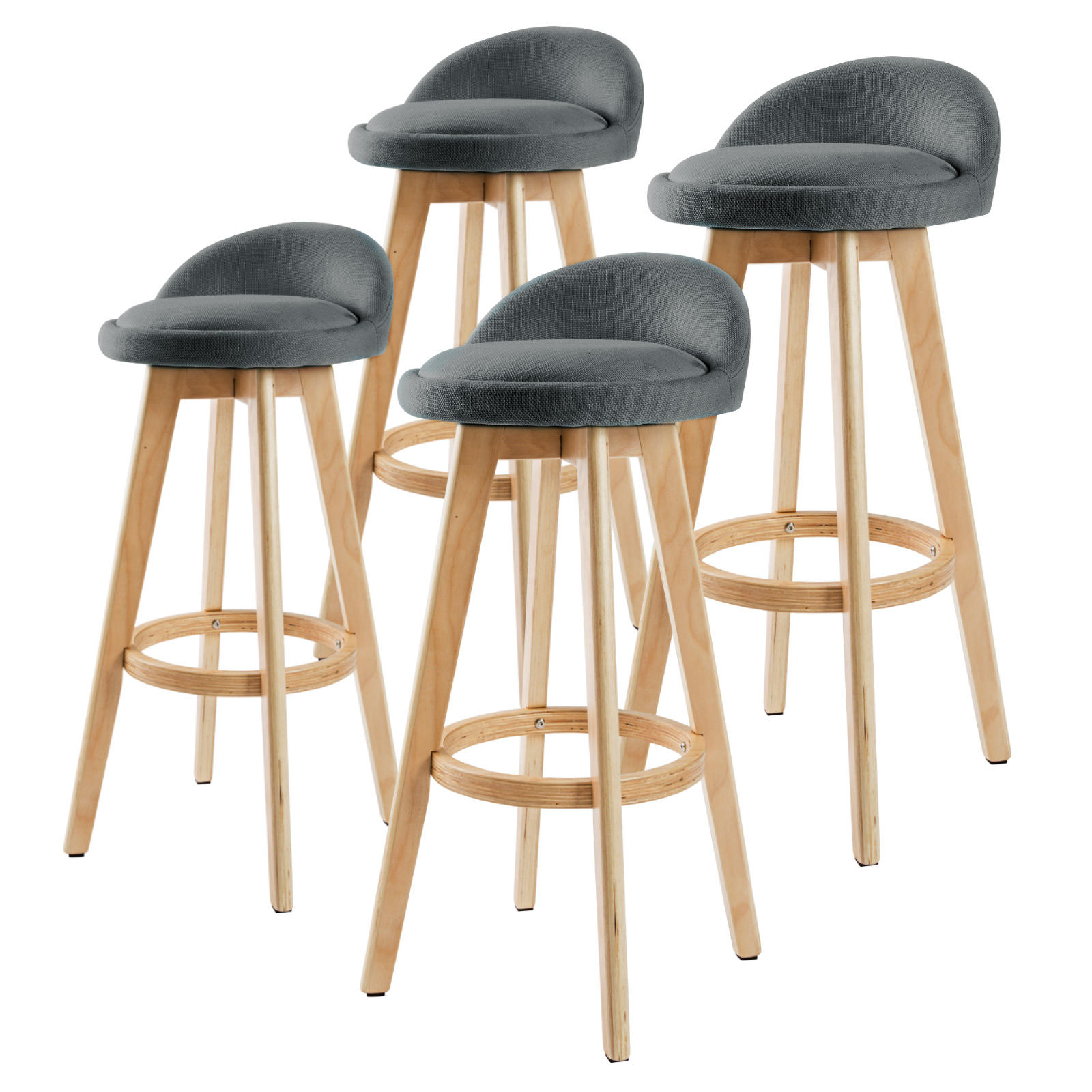 4X 72cm Wood Bar Stool Fabric LEILA - GREY