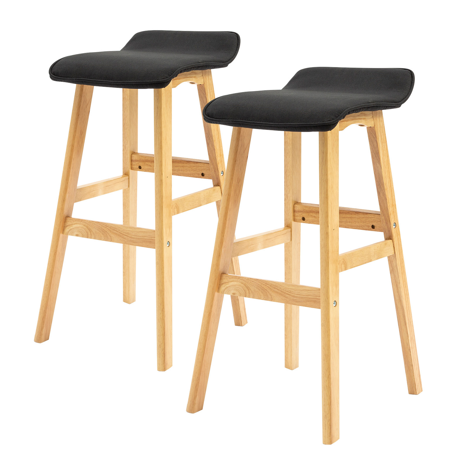 2X 73cm Wood Bar Stool Fabric DARA - BLACK
