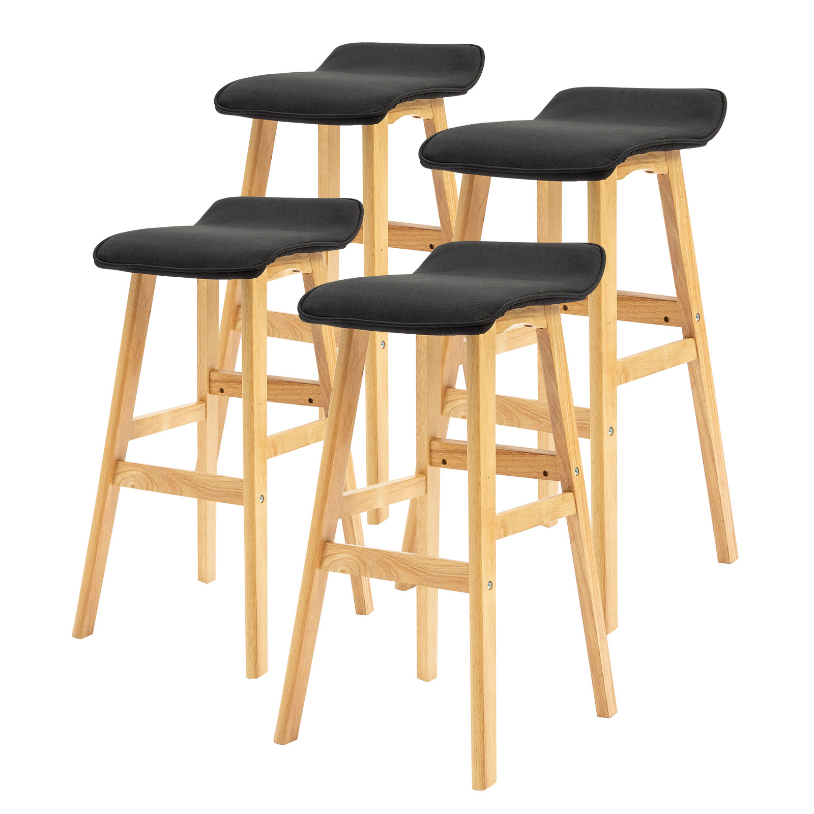 4X 73cm Wood Bar Stool Fabric DARA - BLACK