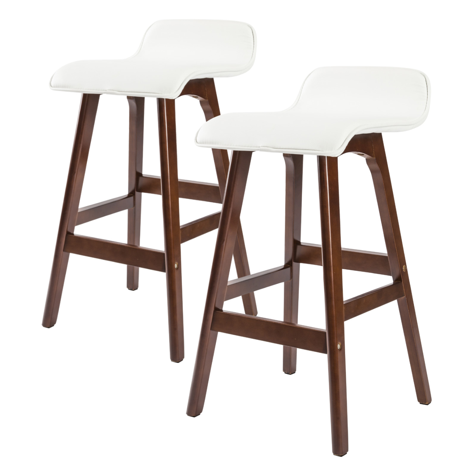 2X 65cm Wood Bar Stool Leather SOPHIA - WHITE BROWN