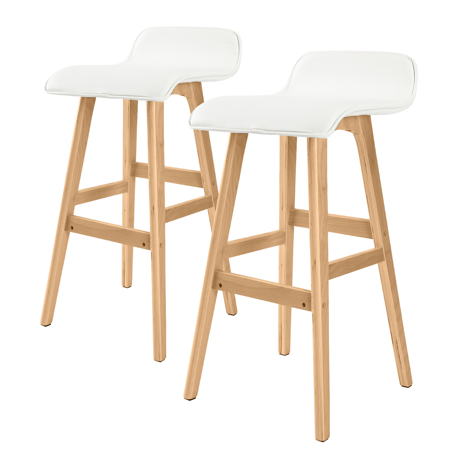 2X 74cm Wood Bar Stool Leather SOPHIA - WHITE