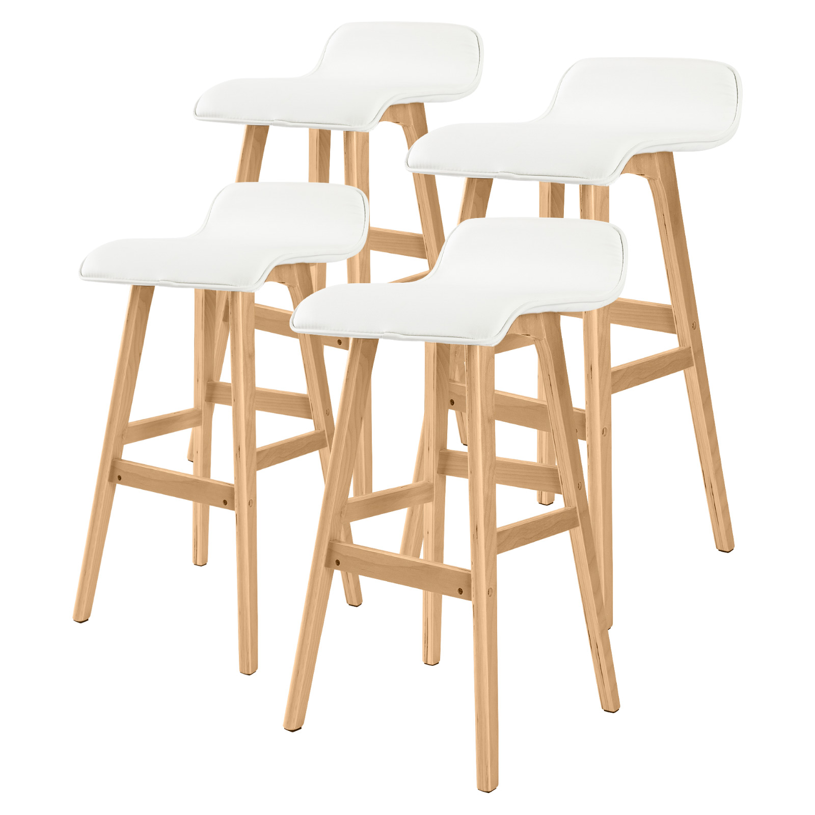 4X 74cm Wood Bar Stool Leather SOPHIA - WHITE