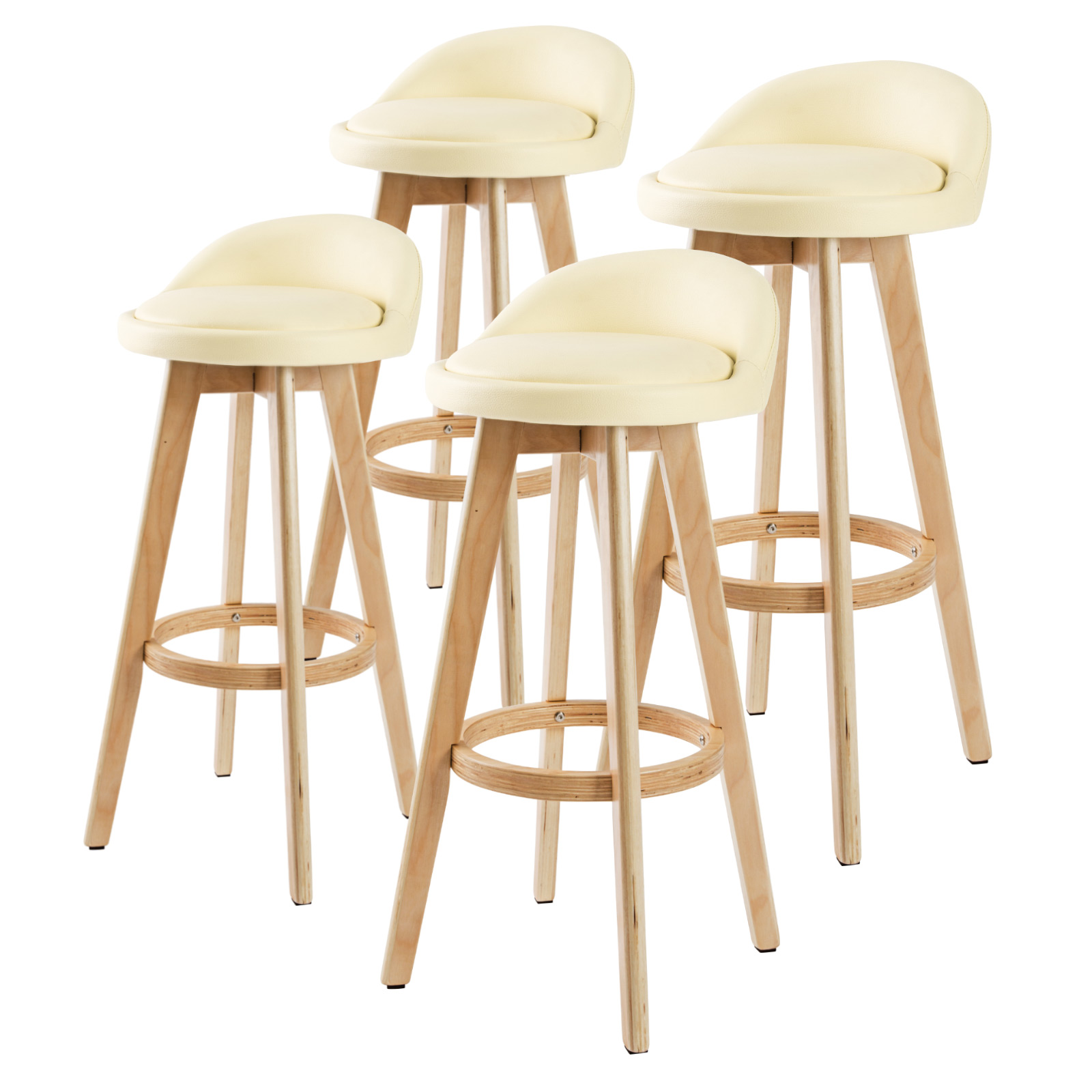 4X 72cm Oak Wood Bar Stool Leather LEILA CREAM La Bella