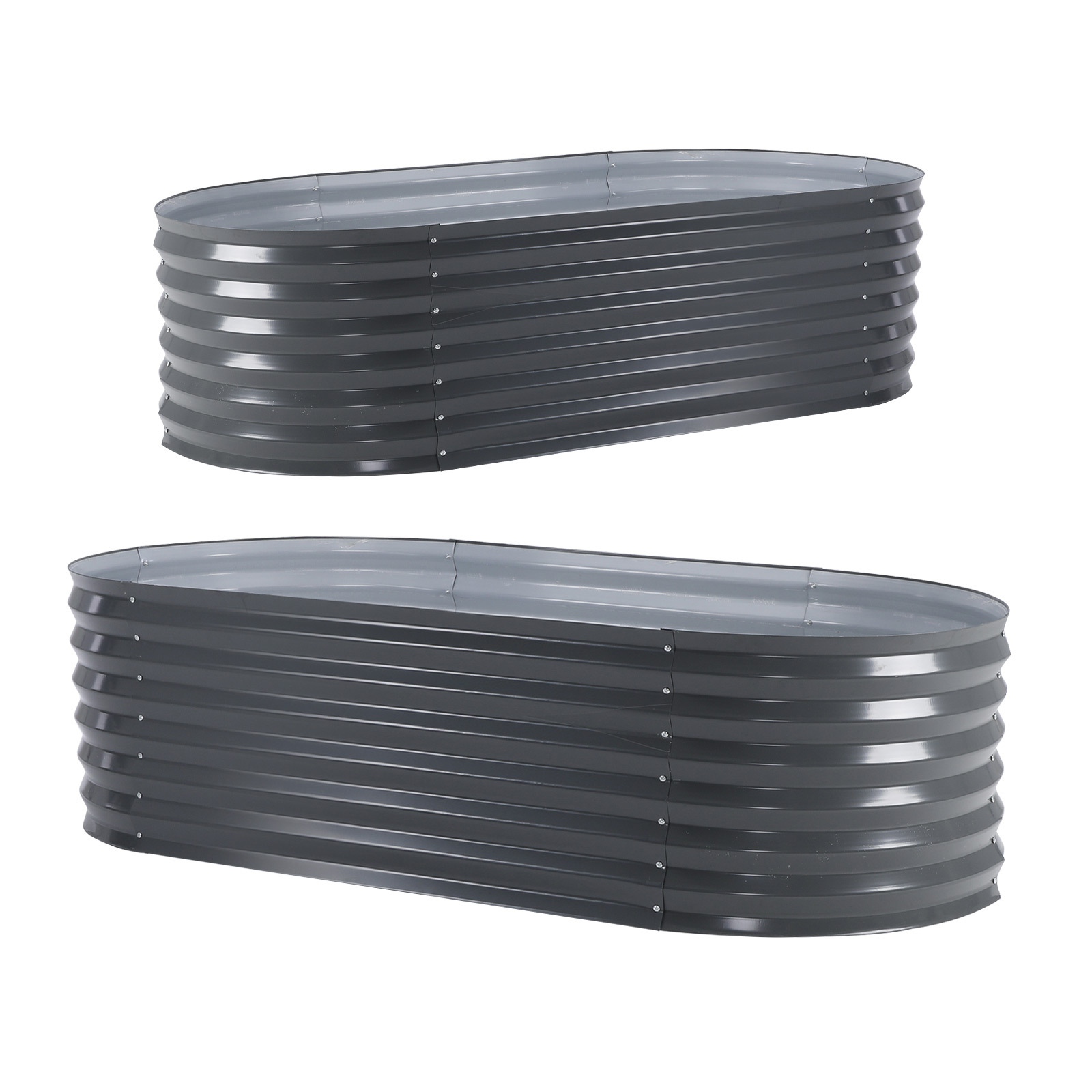 2X Raised Garden Bed Oval 160 x 80 x 45cm - GREY