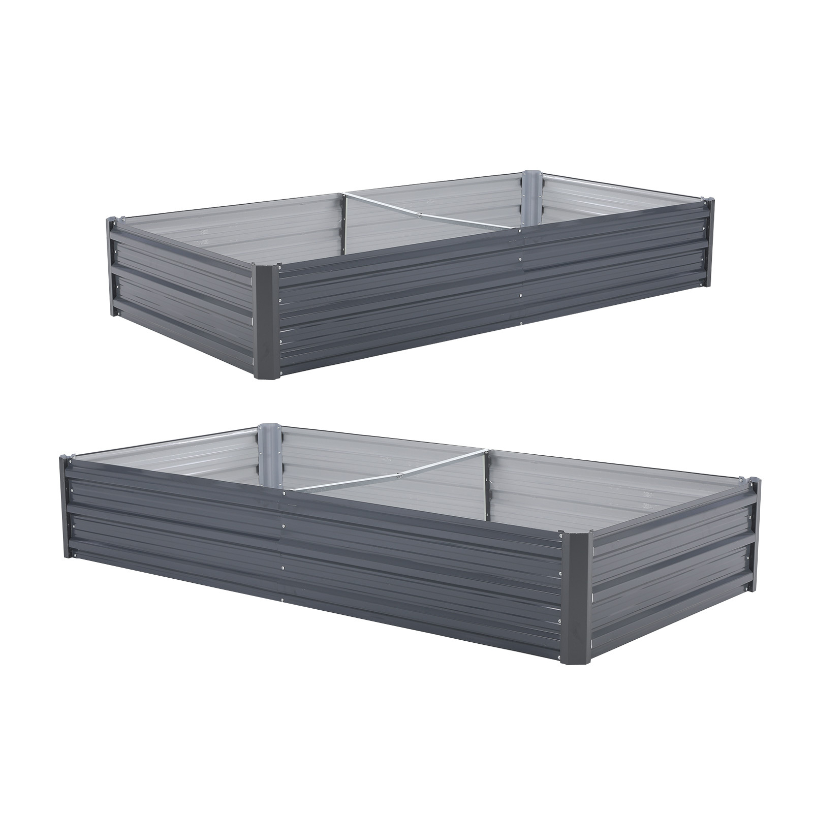 2X Raised Garden Bed Rectangular 180 x 90 x 30cm - GREY