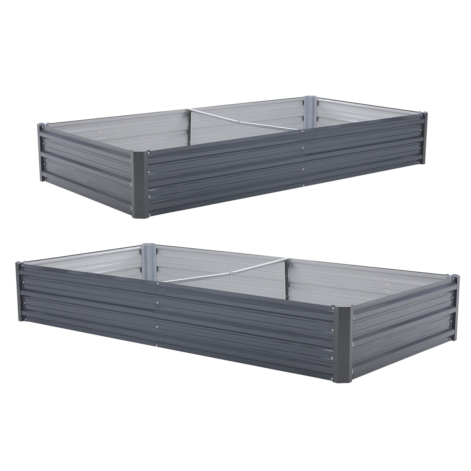 2X Raised Garden Bed Rectangular 210 x 90 x 30cm - GREY