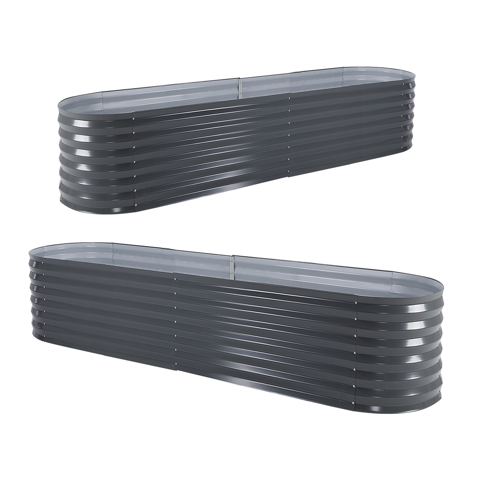 2X Raised Garden Bed Oval 240 x 80 x 45cm - GREY