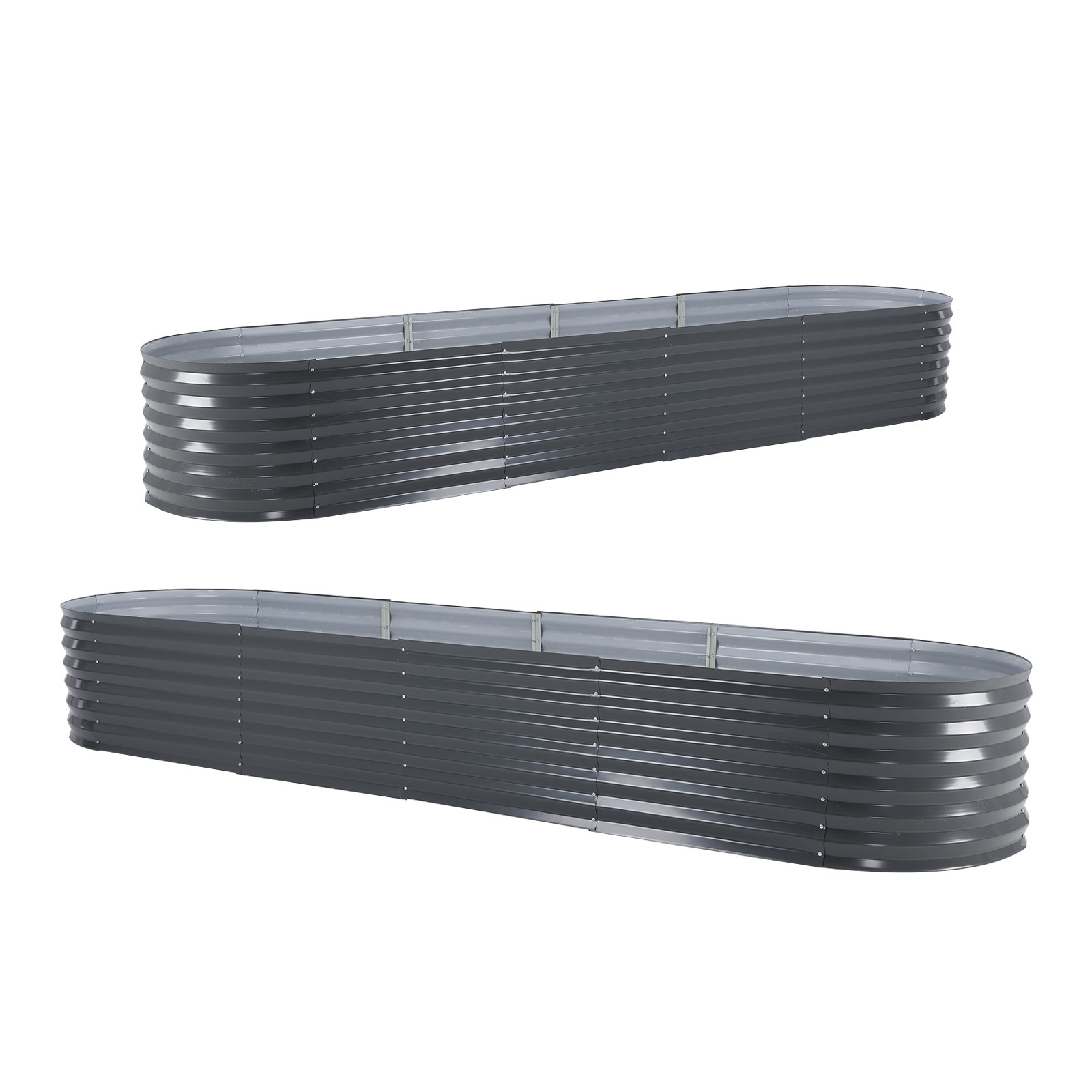 2X Raised Garden Bed Oval 320 x 80 x 45cm - GREY