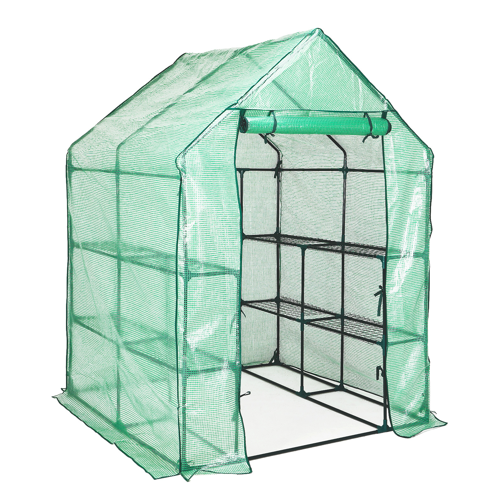 1.43x1.43x1.95M Greenhouse PE Apex Roof - GREEN