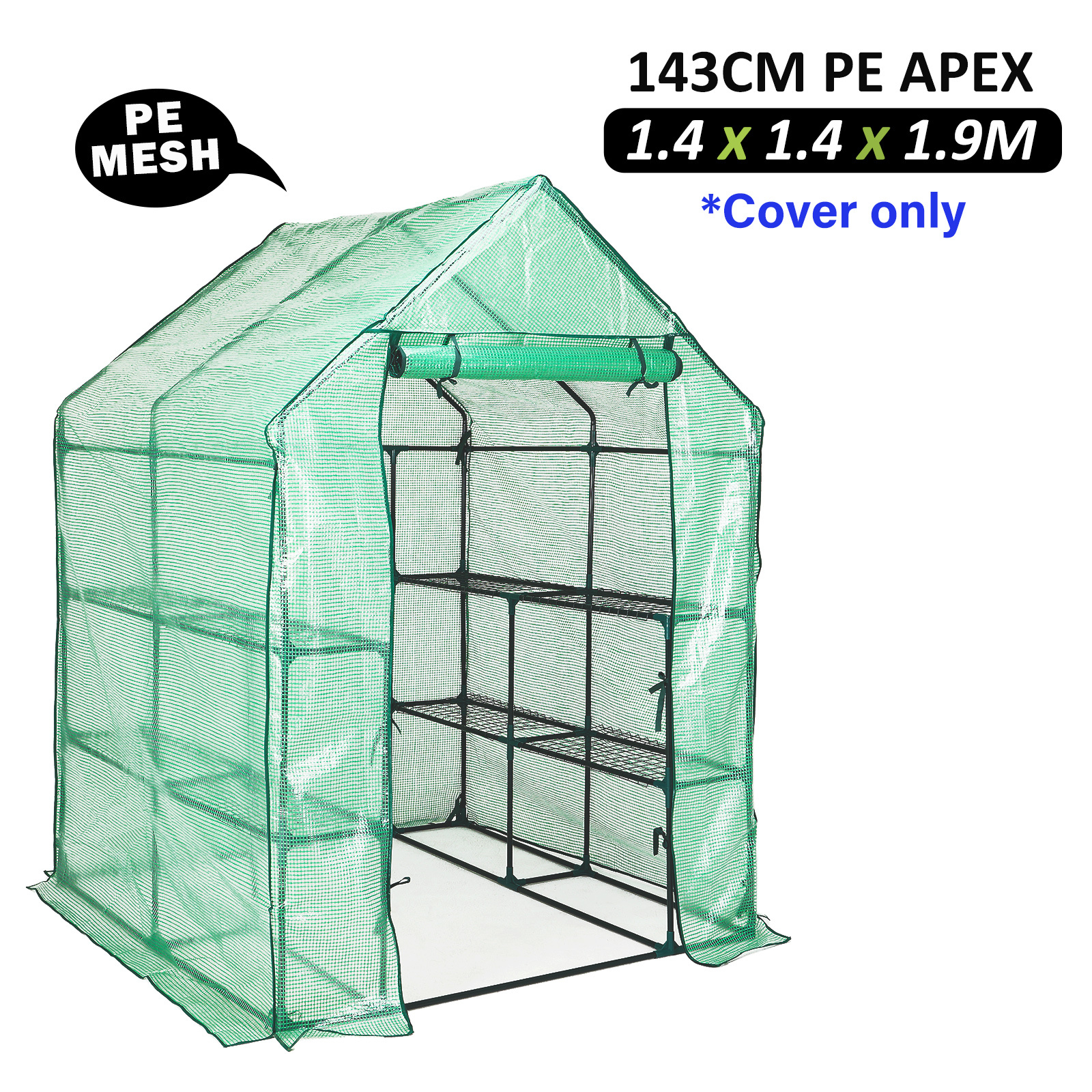 143cm Greenhouse PE Apex Roof Cover Only - GREEN