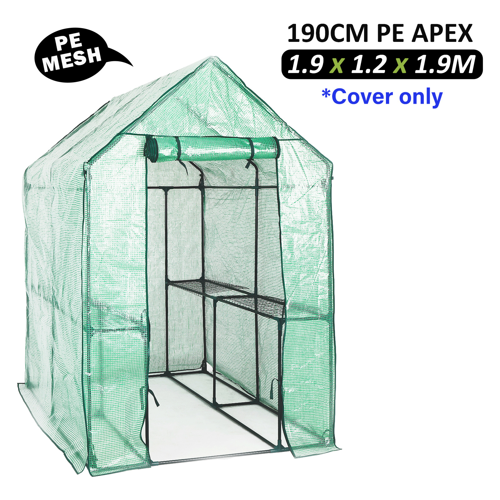 190cm Greenhouse PE Apex Roof Cover Only  - GREEN