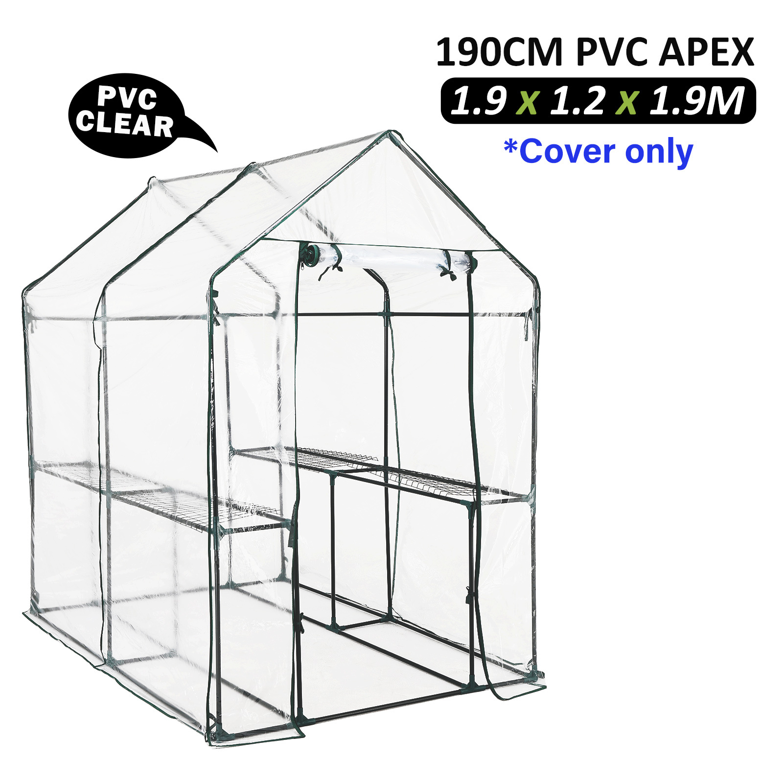 190cm Greenhouse PVC Apex Roof Cover Only - CLEAR
