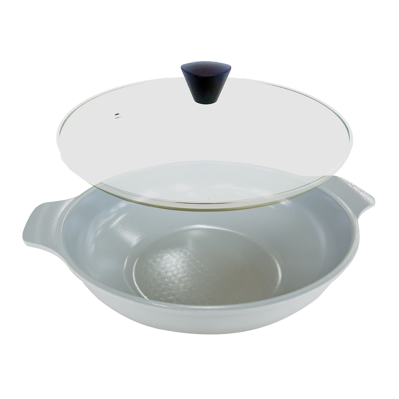 KOMAN 28cm Two Hands IH Wok + Glass Lid - GREY