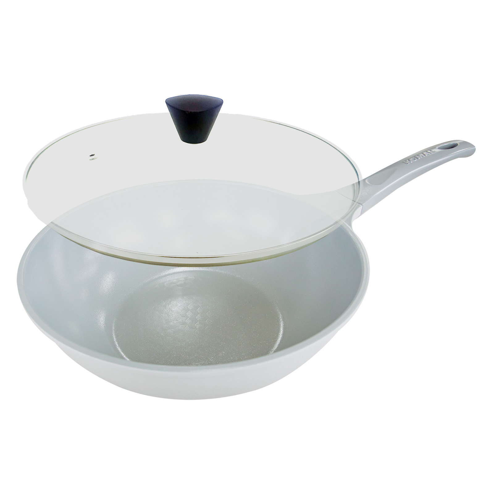 KOMAN 28cm IH Wok + Glass Lid - GREY