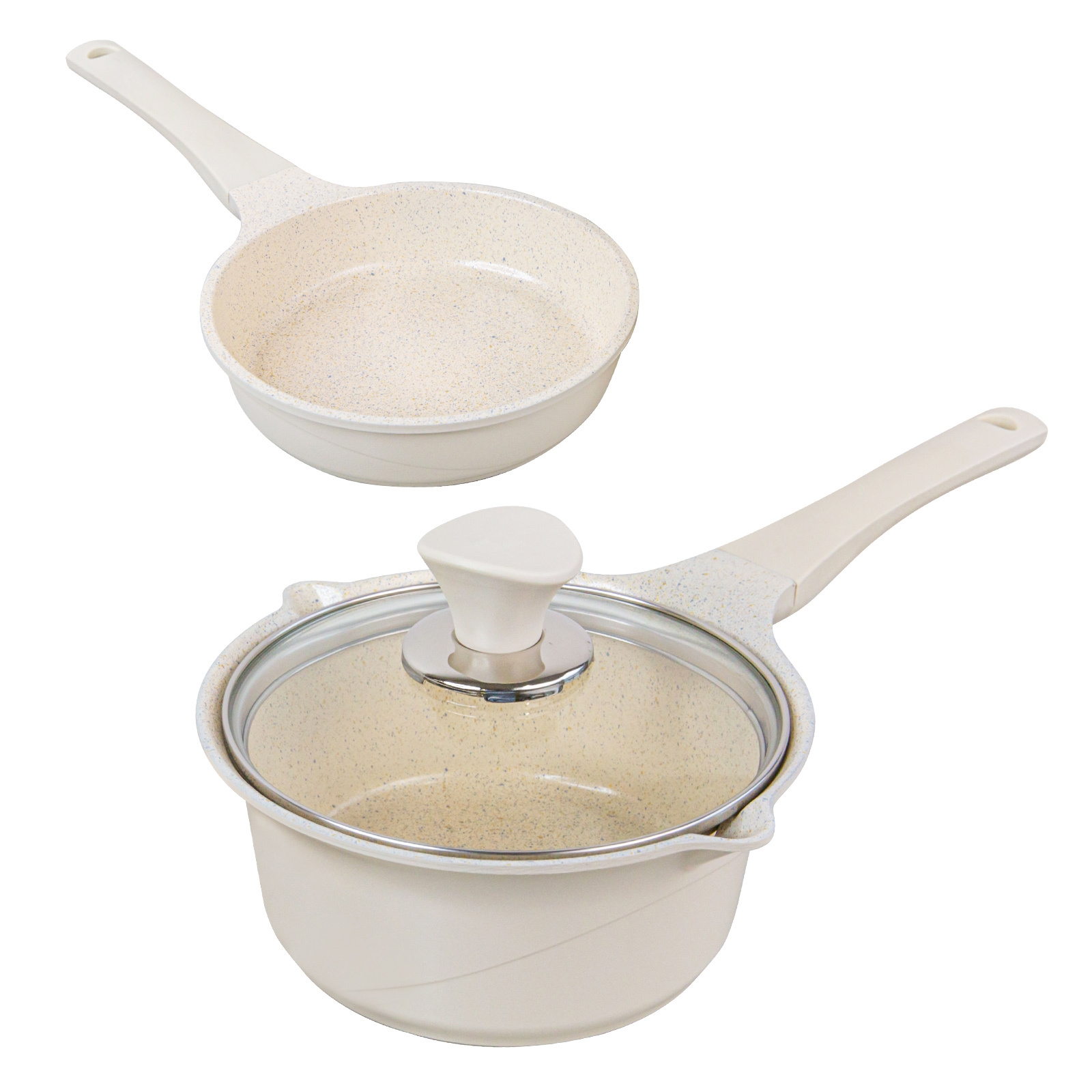 16cm Sauce Pot and Stone Frypan with a Lid - IVORY